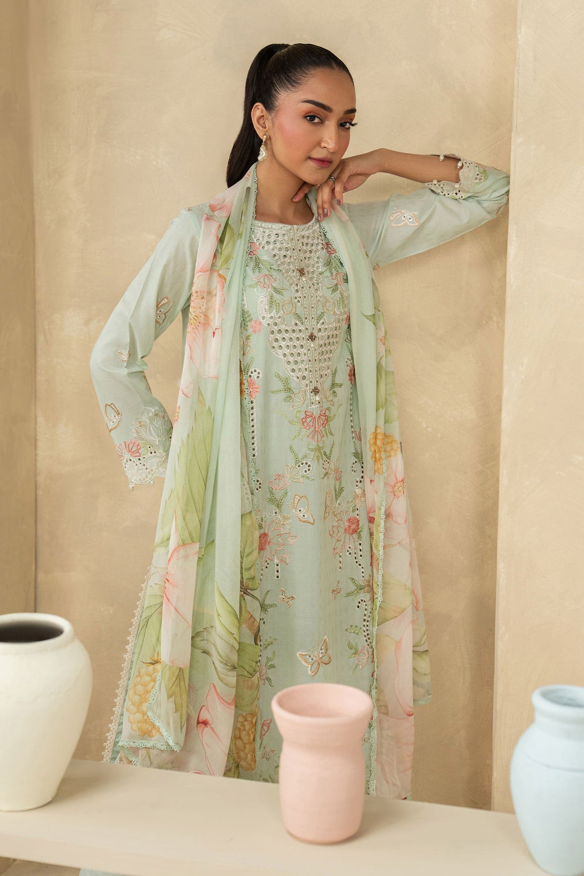 3 Piece Embroidered Dobby Lawn Suit
