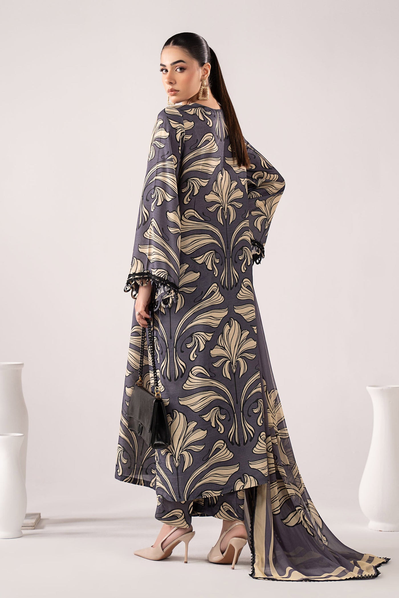 3 Piece Embroidered Raw Silk Suit