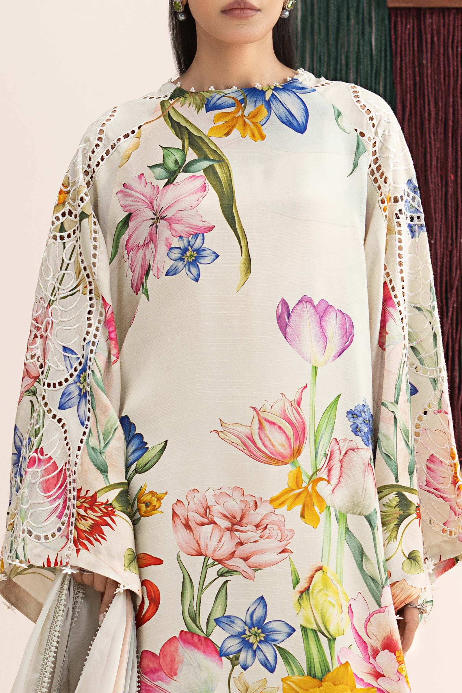 3 Piece Embroidered Raw Silk Suit