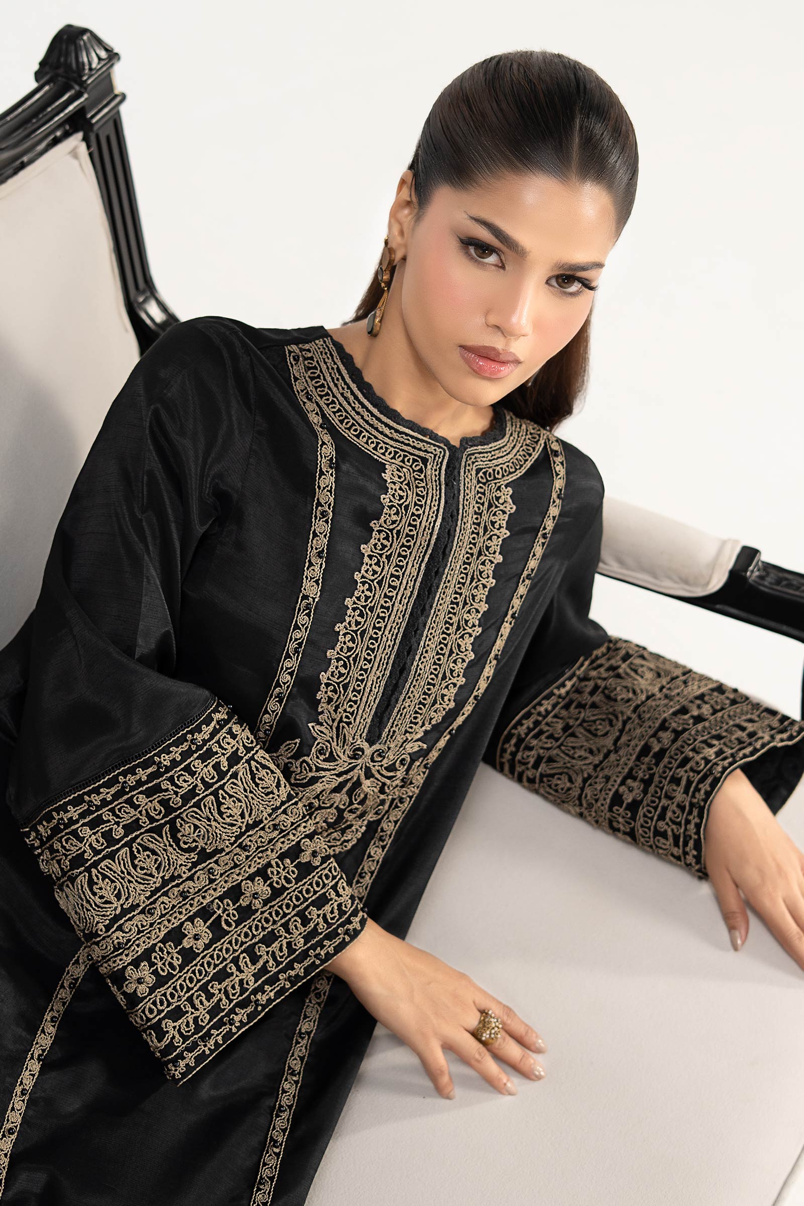 2 Piece Embroidered Raw Silk Suit