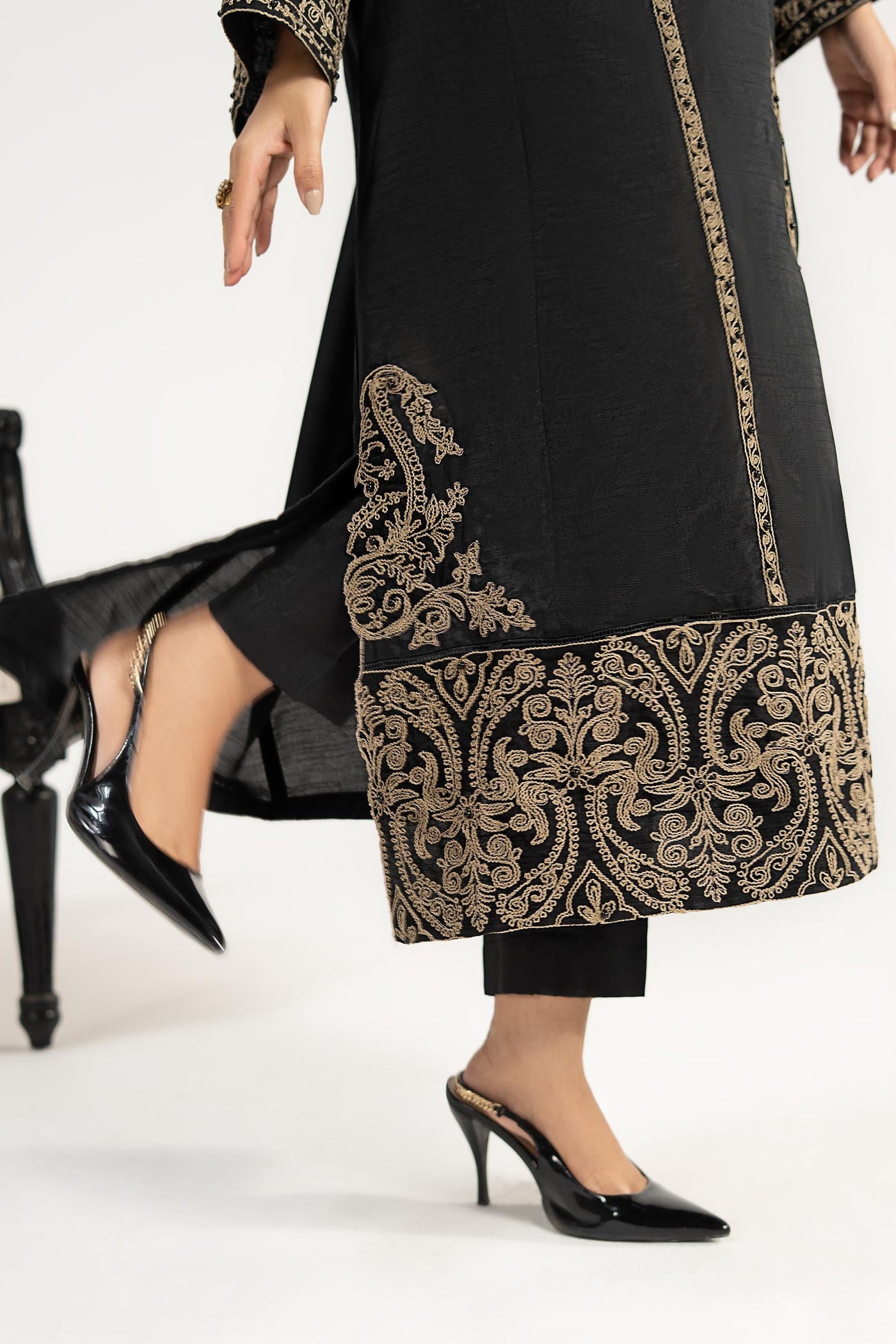 2 Piece Embroidered Raw Silk Suit