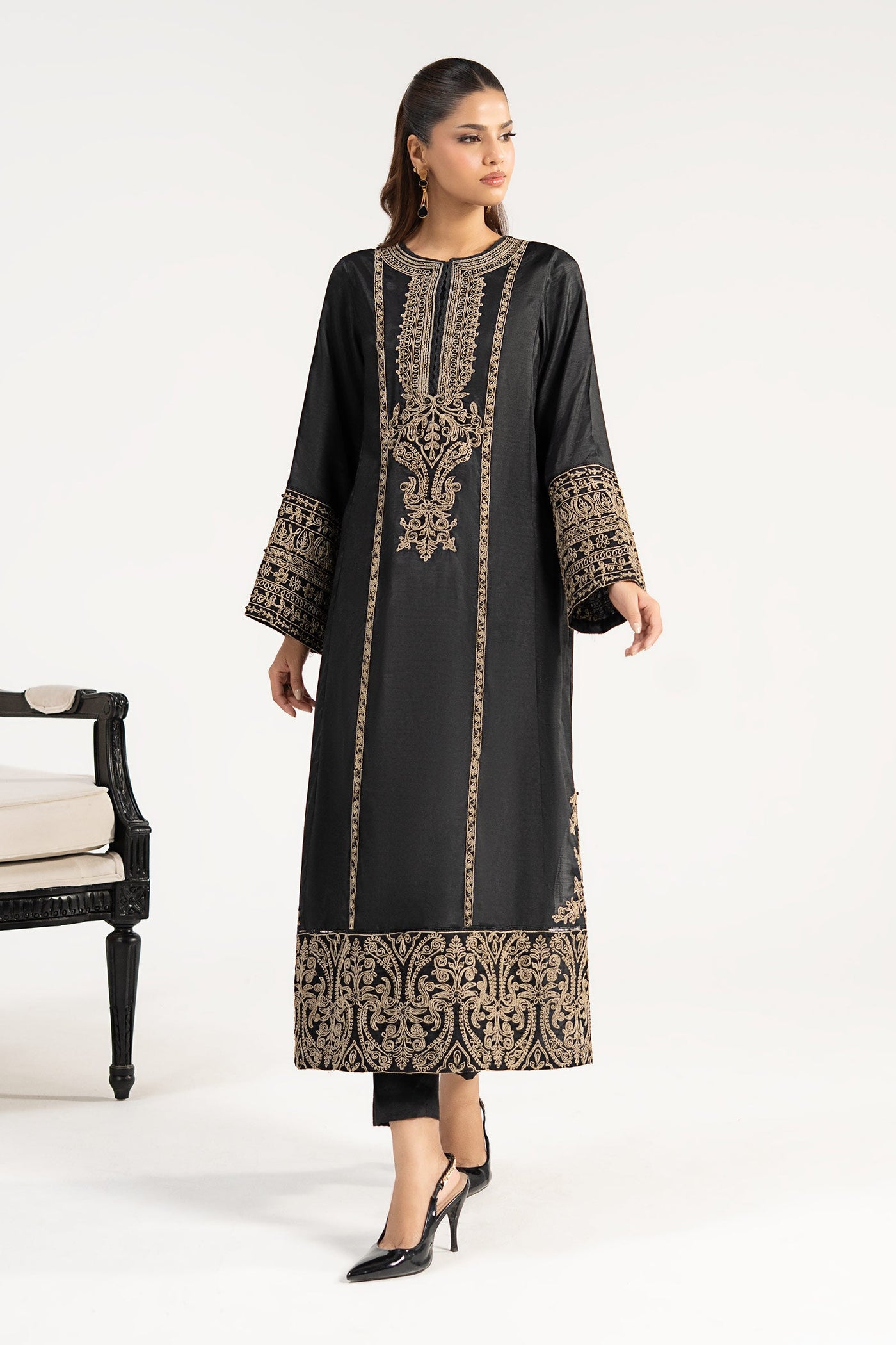 2 Piece Embroidered Raw Silk Suit