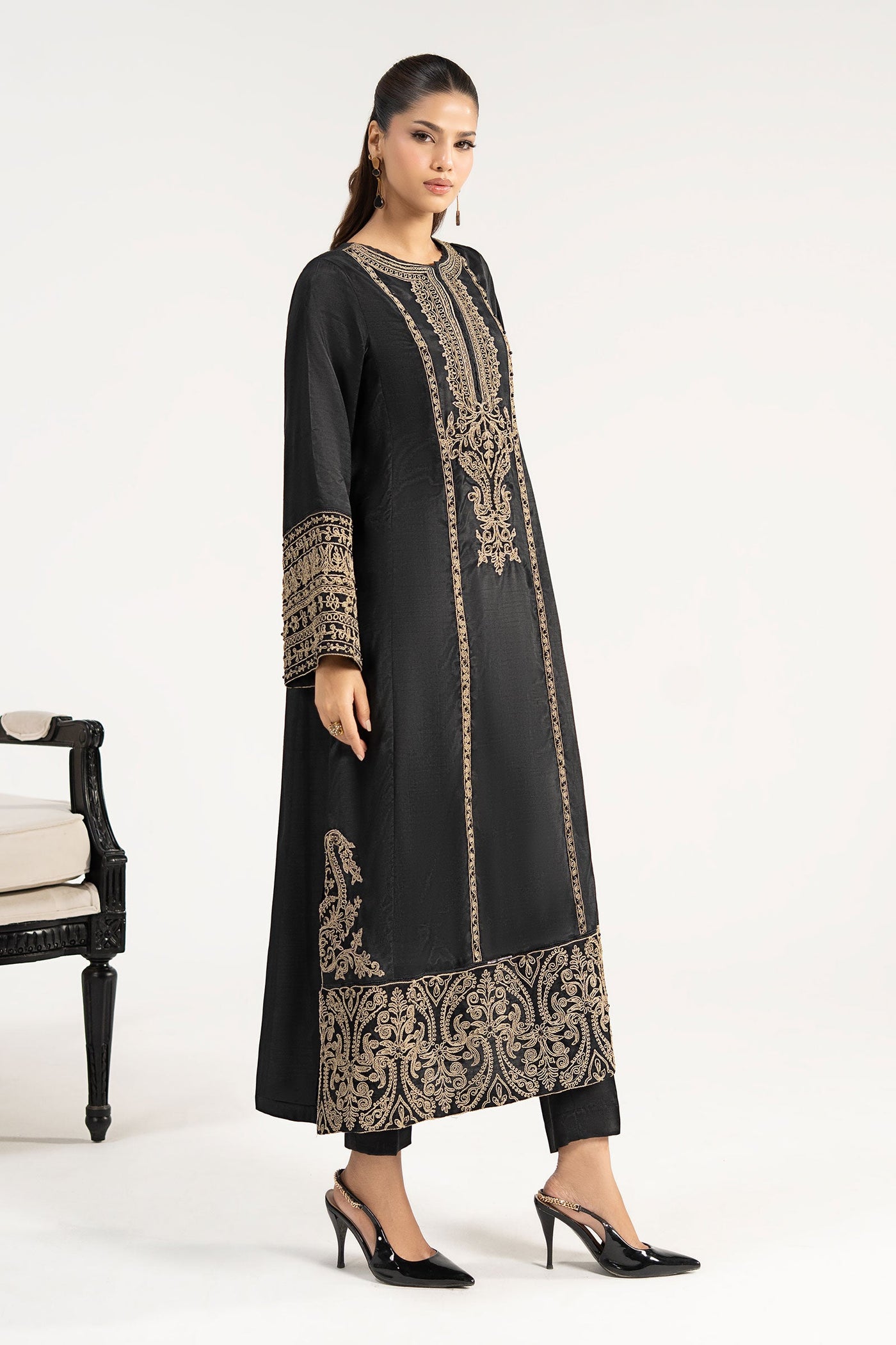 2 Piece Embroidered Raw Silk Suit