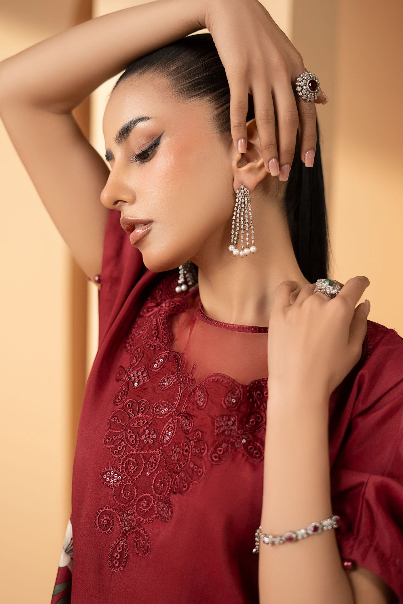 2 Piece Embroidered Raw Silk Suit