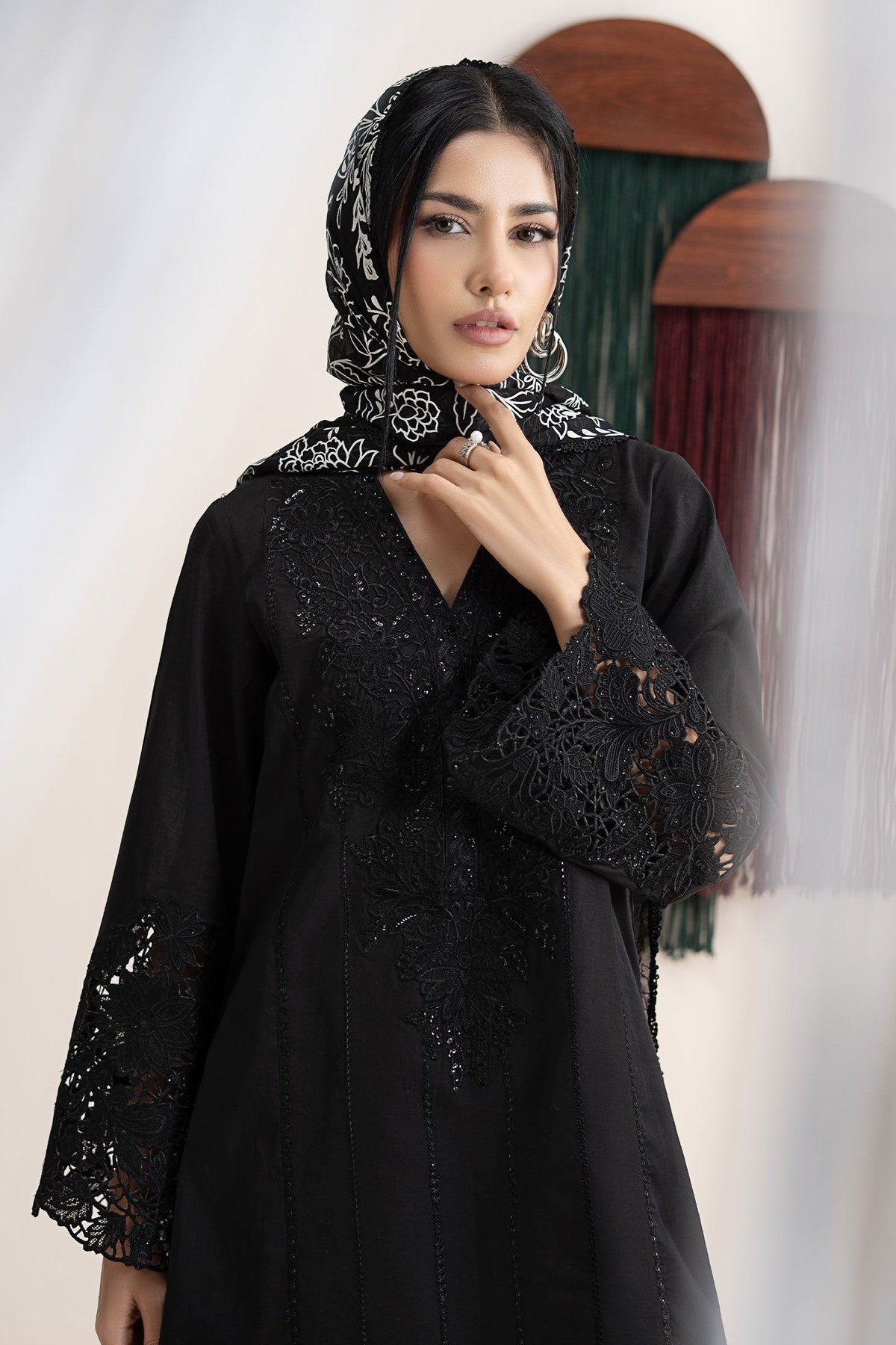 3 Piece Embroidered Lawn Suit - DWA2663-ESM-BLK
