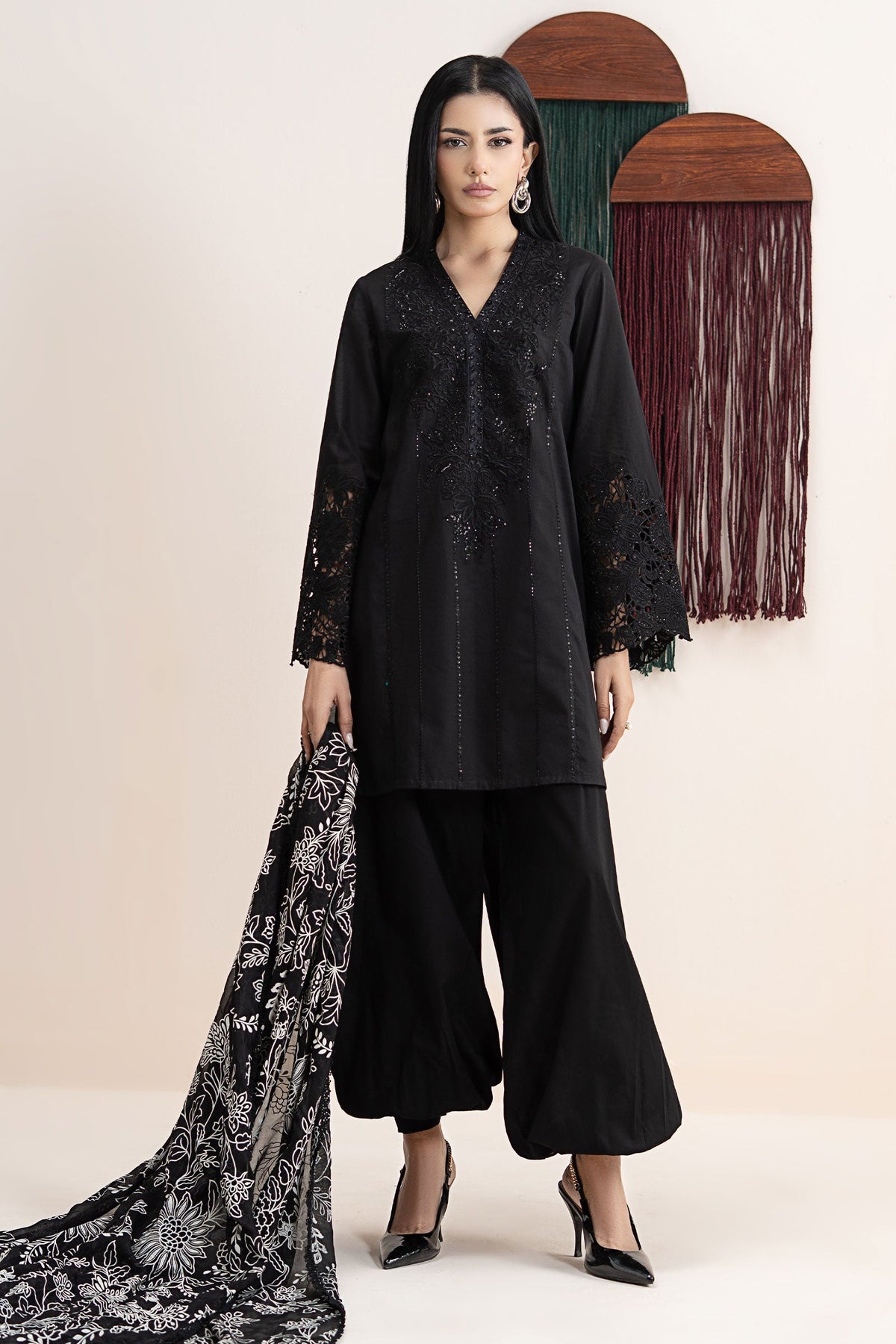 3 Piece Embroidered Lawn Suit - DWA2663-ESM-BLK