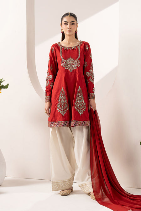 3 Piece Embroidered Dobby Lawn Suit - DW224R1-ESM-MGT