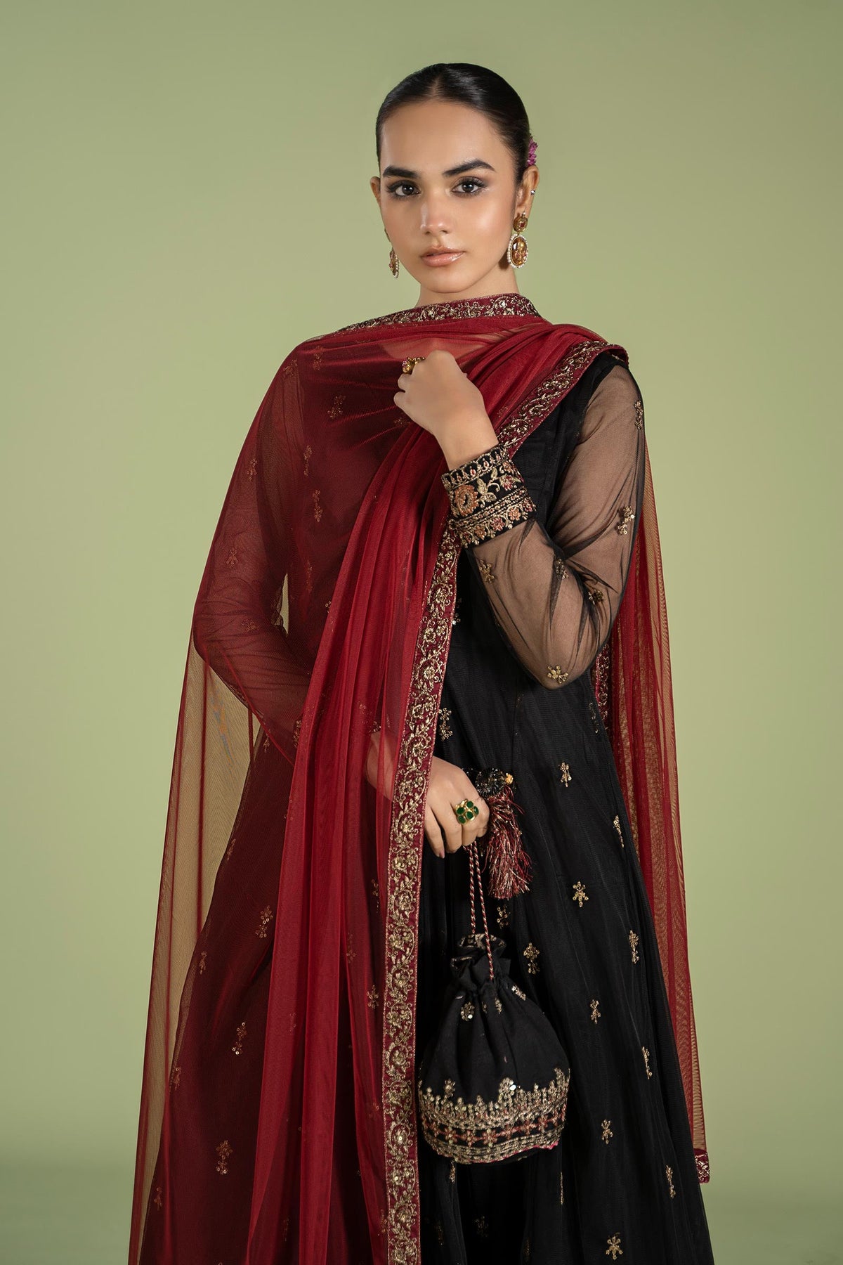 3 Piece Embroidered Net Suit