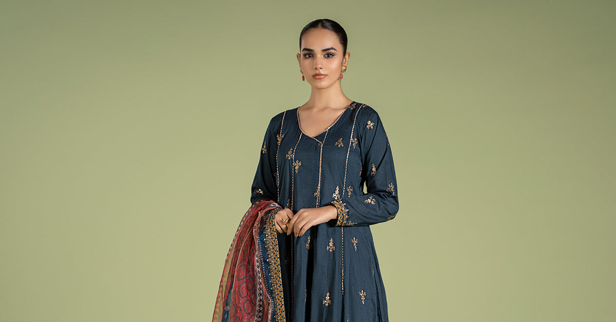 3 Piece Embroidered Dobby Suit