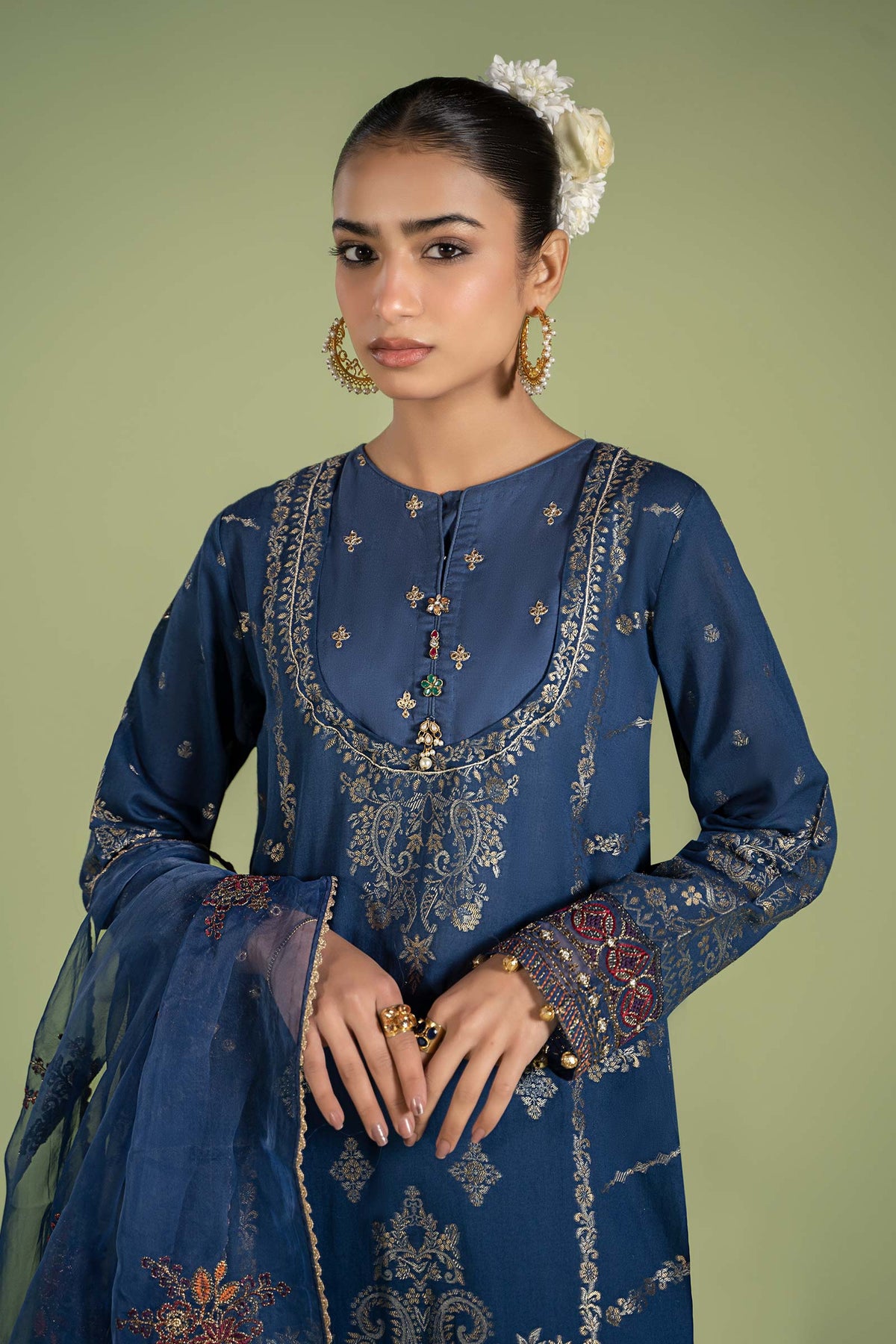 3 Piece Embroidered Jacquard Broshia Suit
