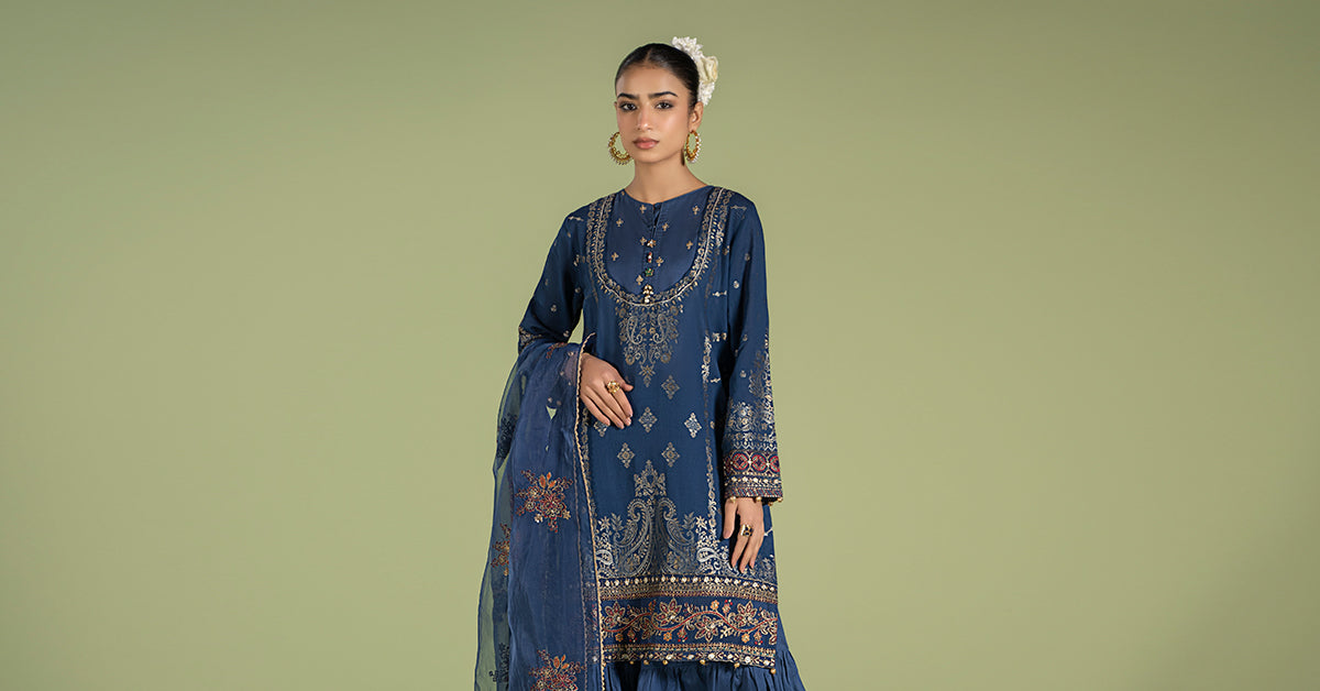 3 Piece Embroidered Jacquard Broshia Suit