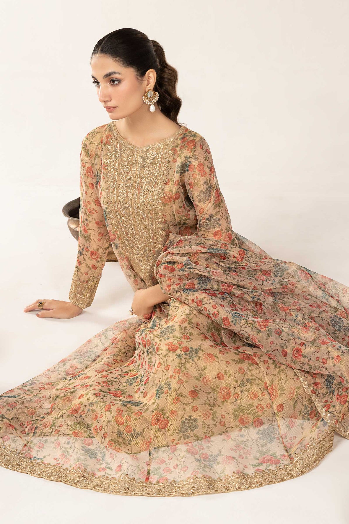 3 Piece Printed Organza Masoori Net Suit