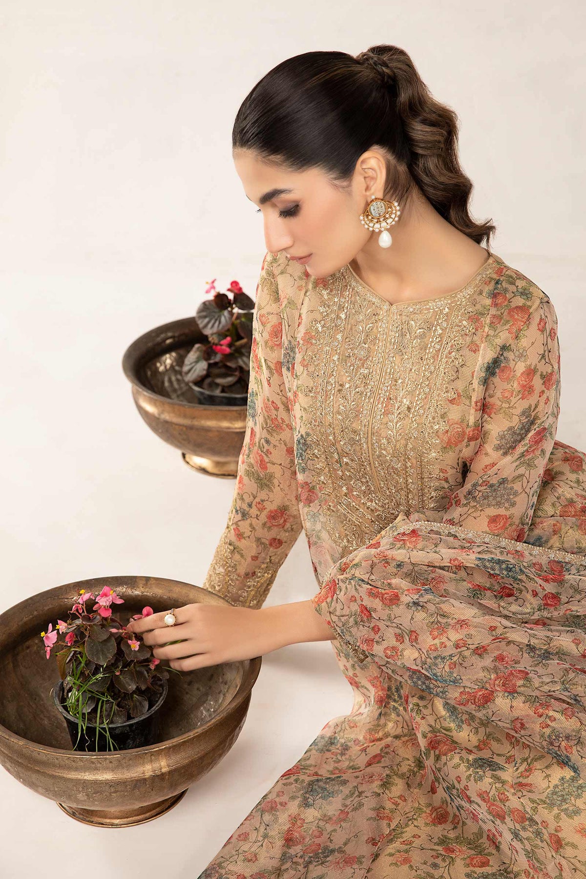 3 Piece Printed Organza Masoori Net Suit