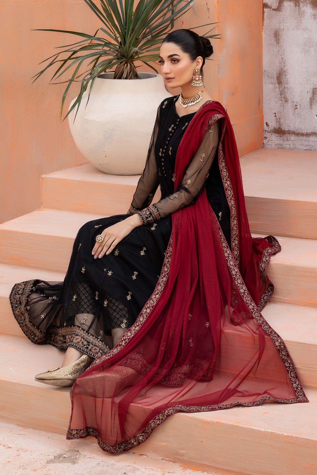 3 Piece Embroidered Net Suit