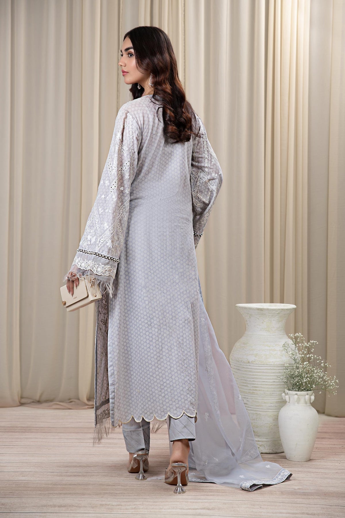3 Piece Embroidered Self Jacquard Suit