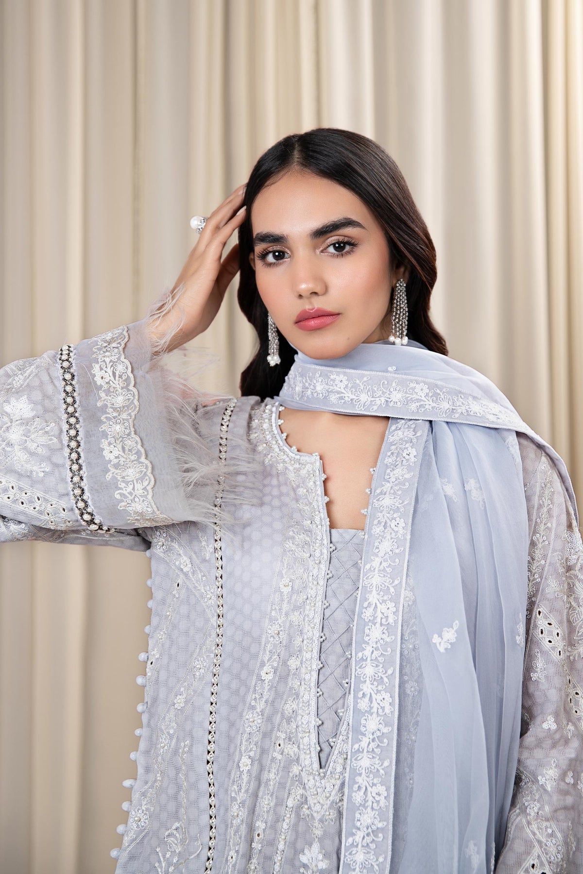 3 Piece Embroidered Self Jacquard Suit