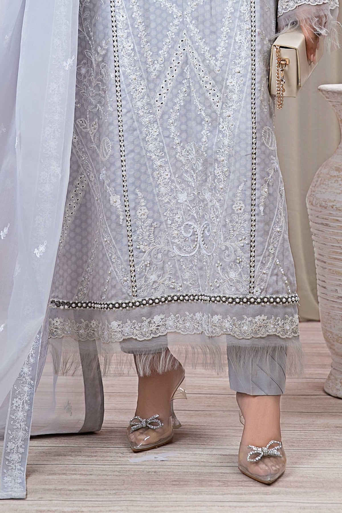 3 Piece Embroidered Self Jacquard Suit