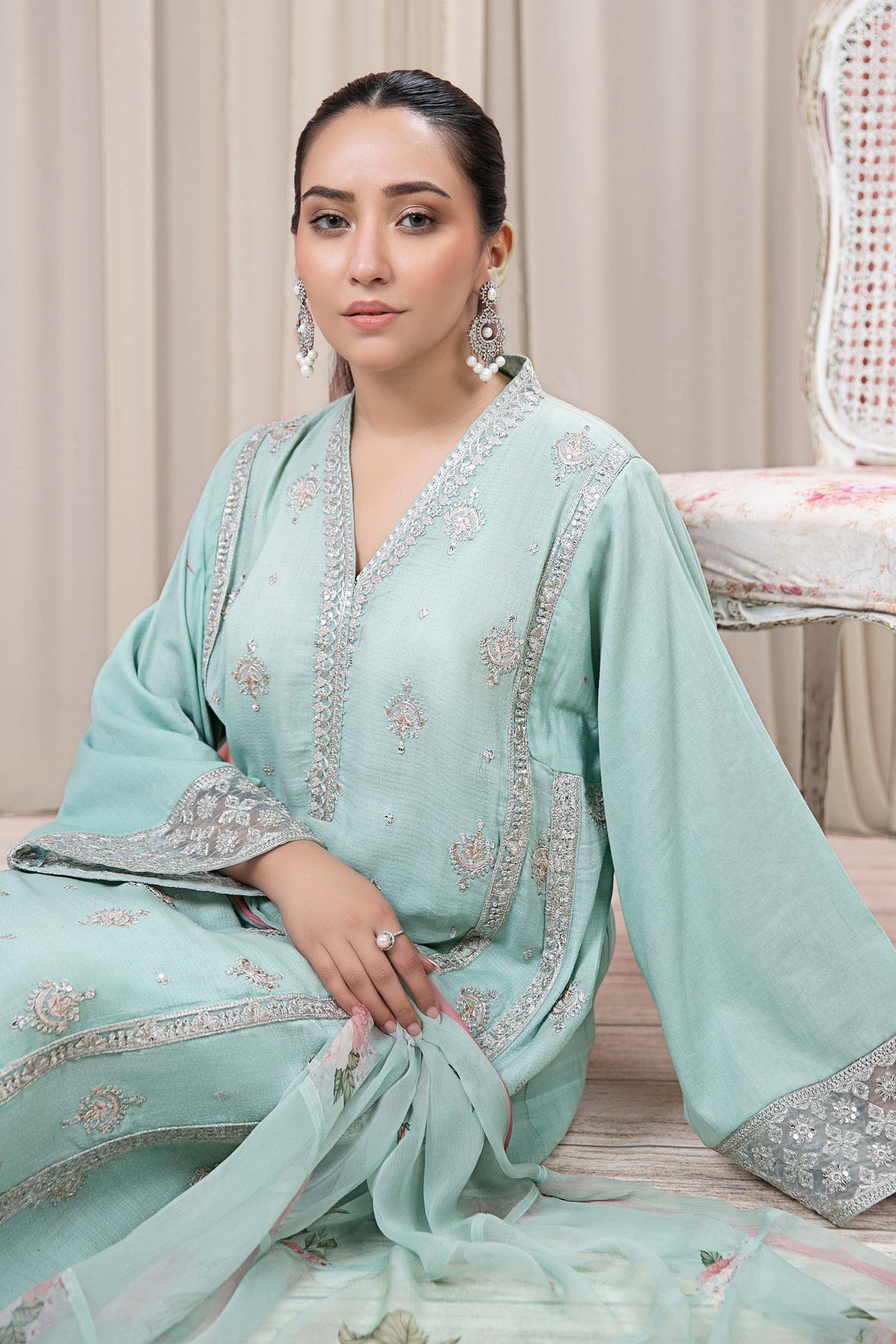 3 Piece Embroidered Dobby Suit