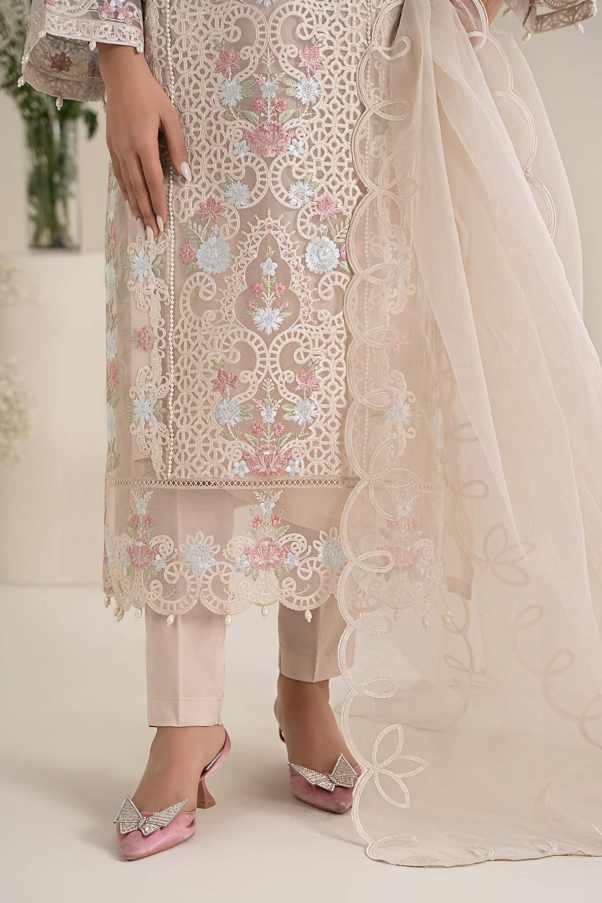 3 Piece Embroidered Organza Suit