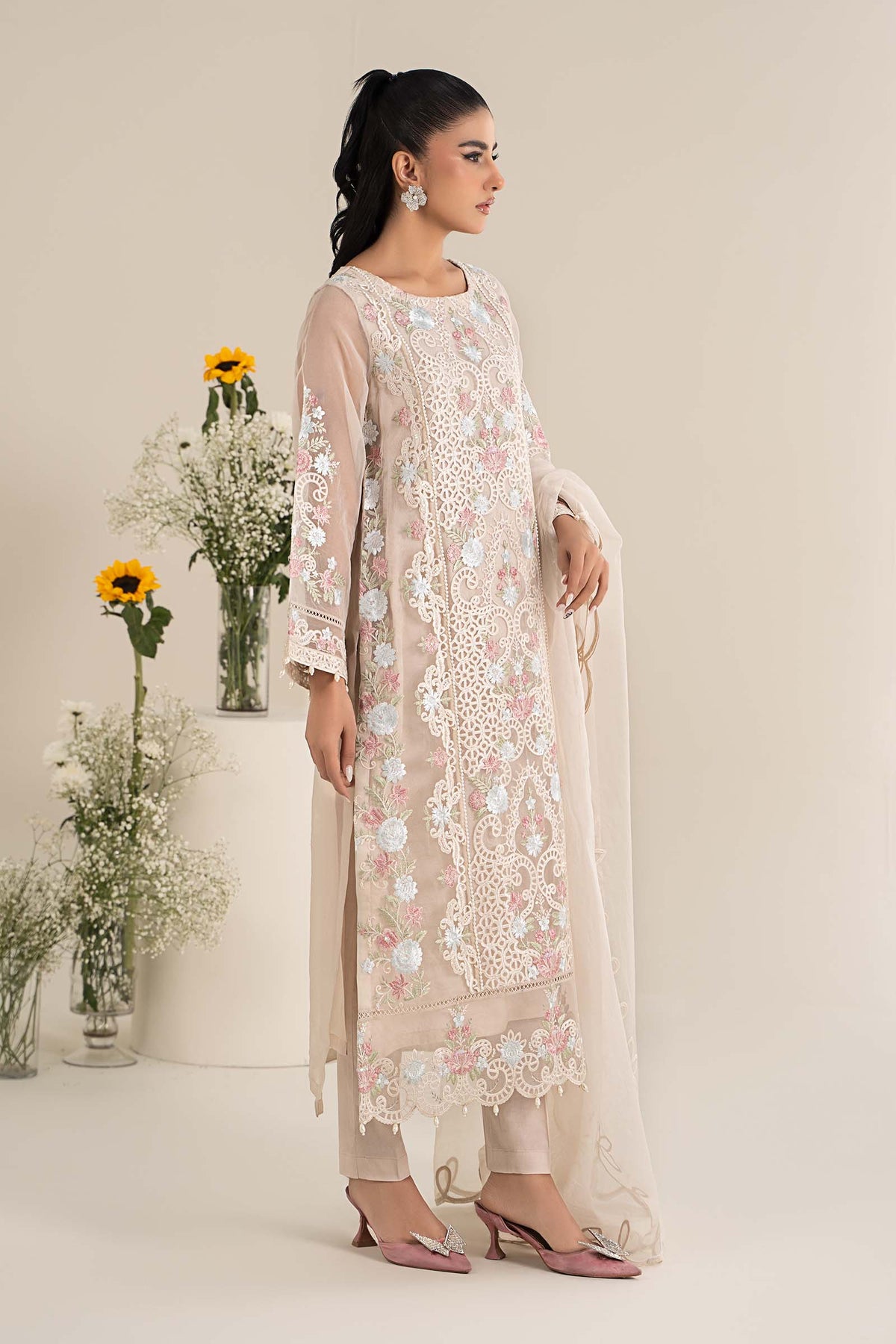 3 Piece Embroidered Organza Suit