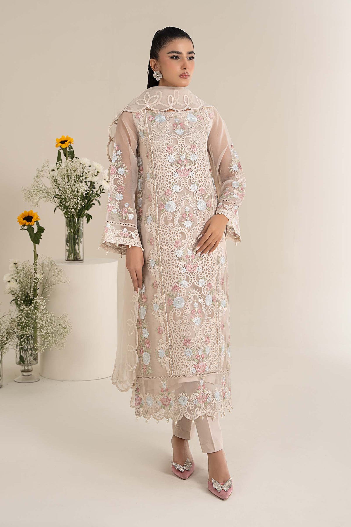 3 Piece Embroidered Organza Suit