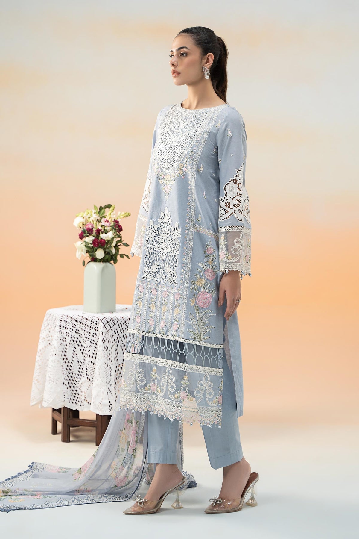 3 Piece Embroidered Dobby Lawn Suit