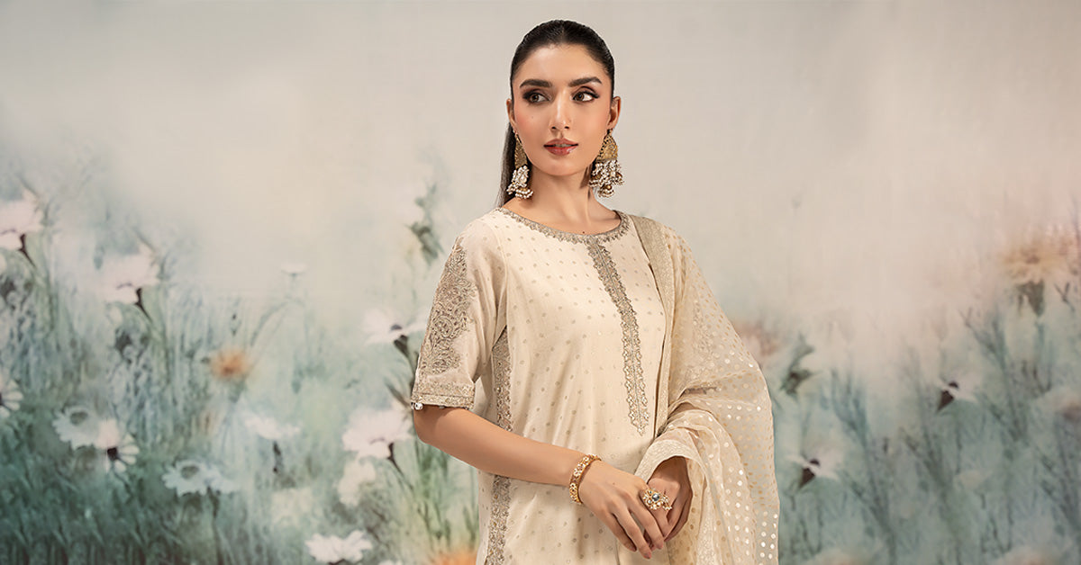 3 Piece Embroidered Cotton Lurex Suit