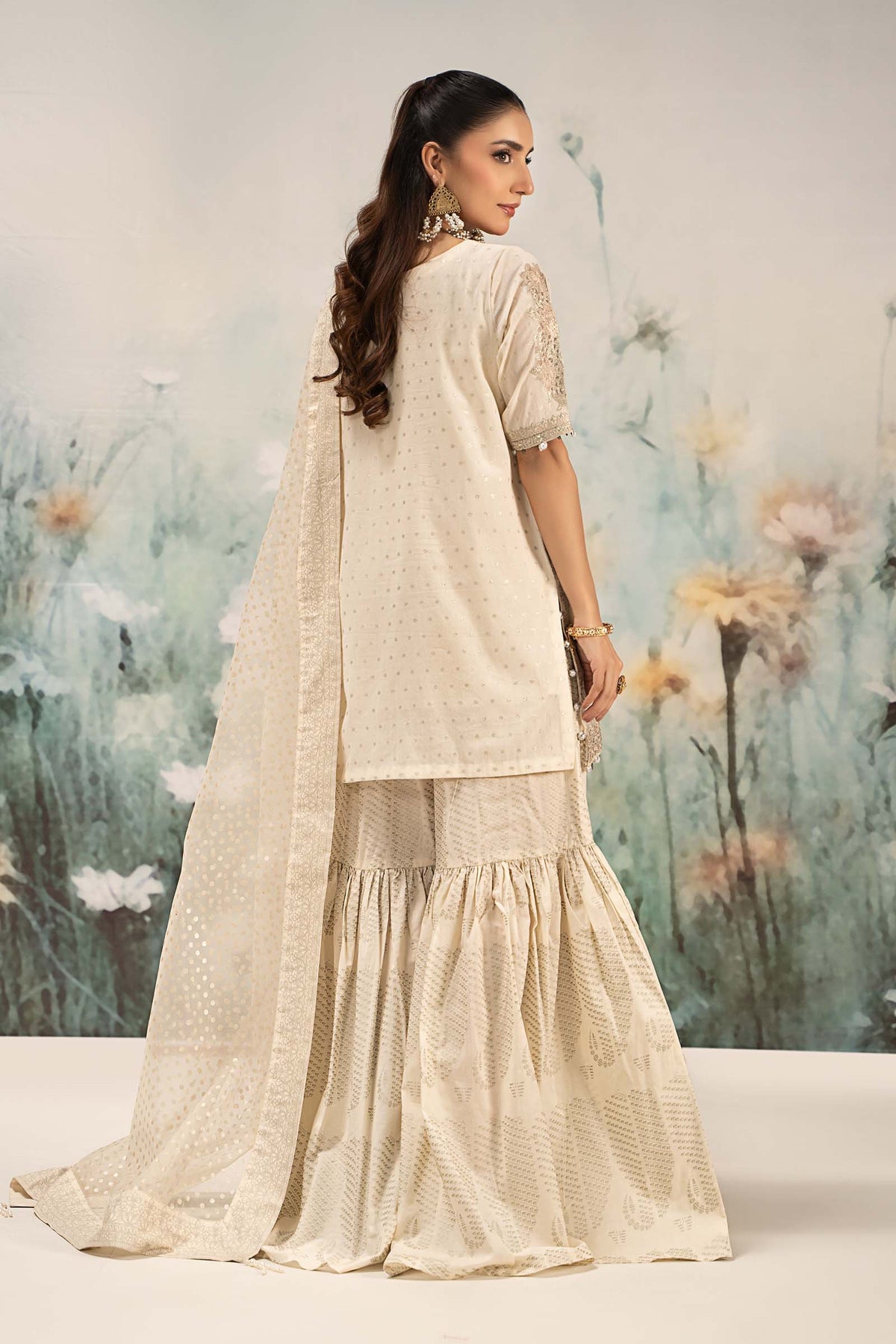 3 Piece Embroidered Cotton Lurex Suit