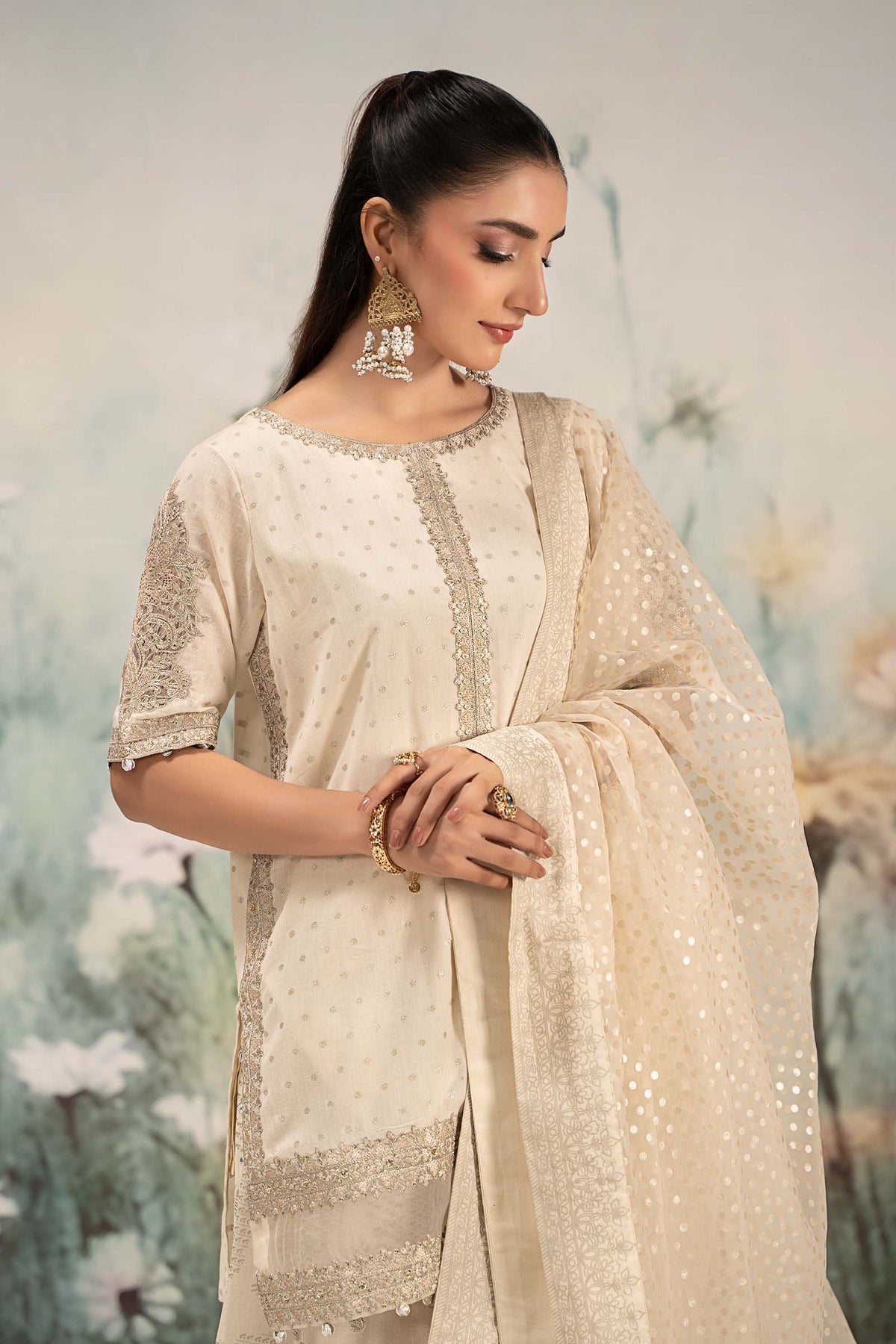 3 Piece Embroidered Cotton Lurex Suit