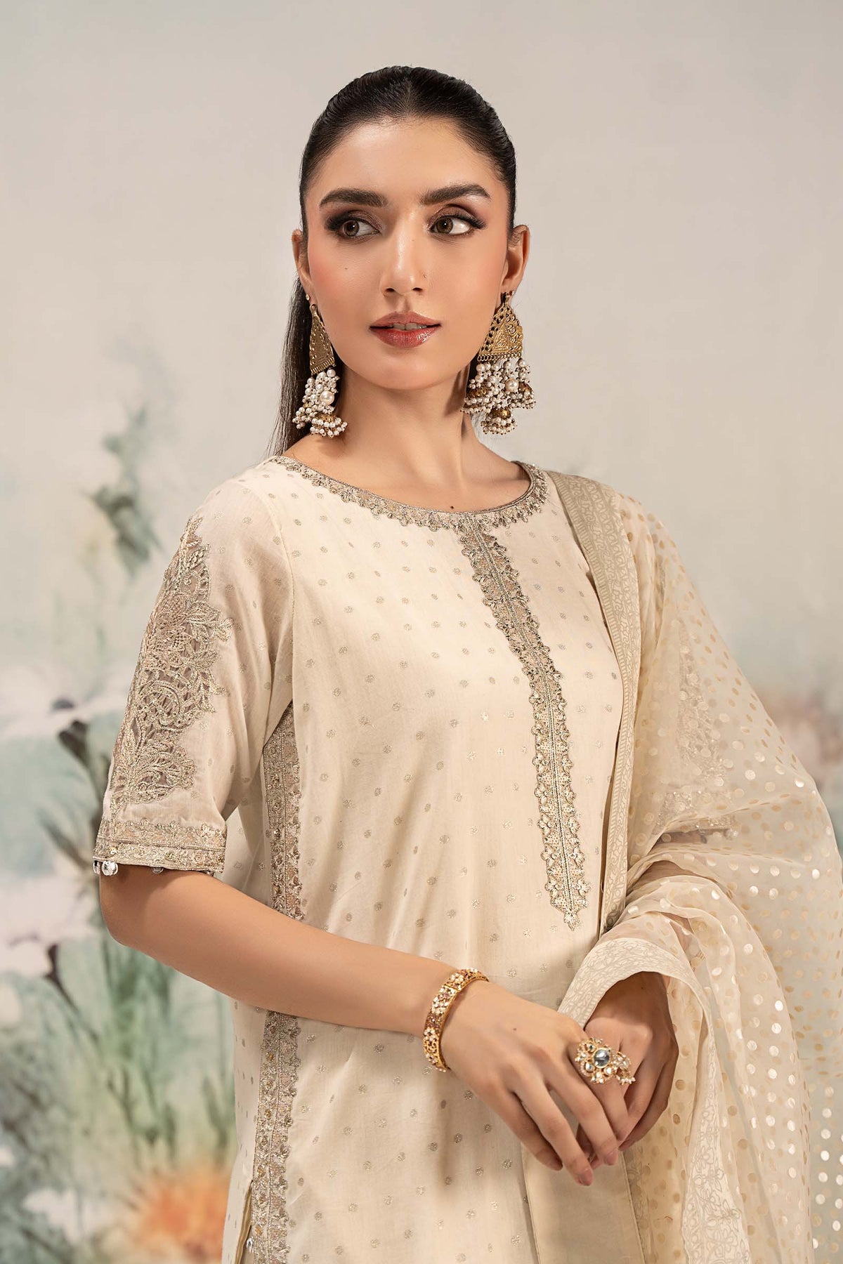 3 Piece Embroidered Cotton Lurex Suit