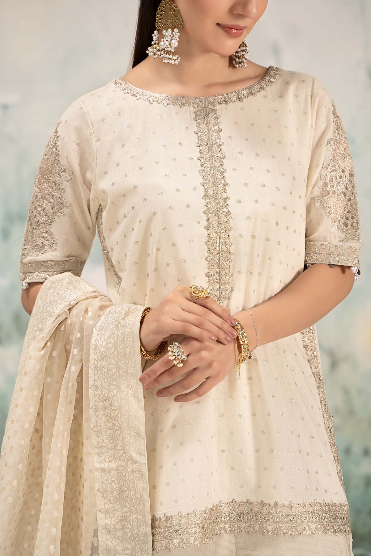 3 Piece Embroidered Cotton Lurex Suit
