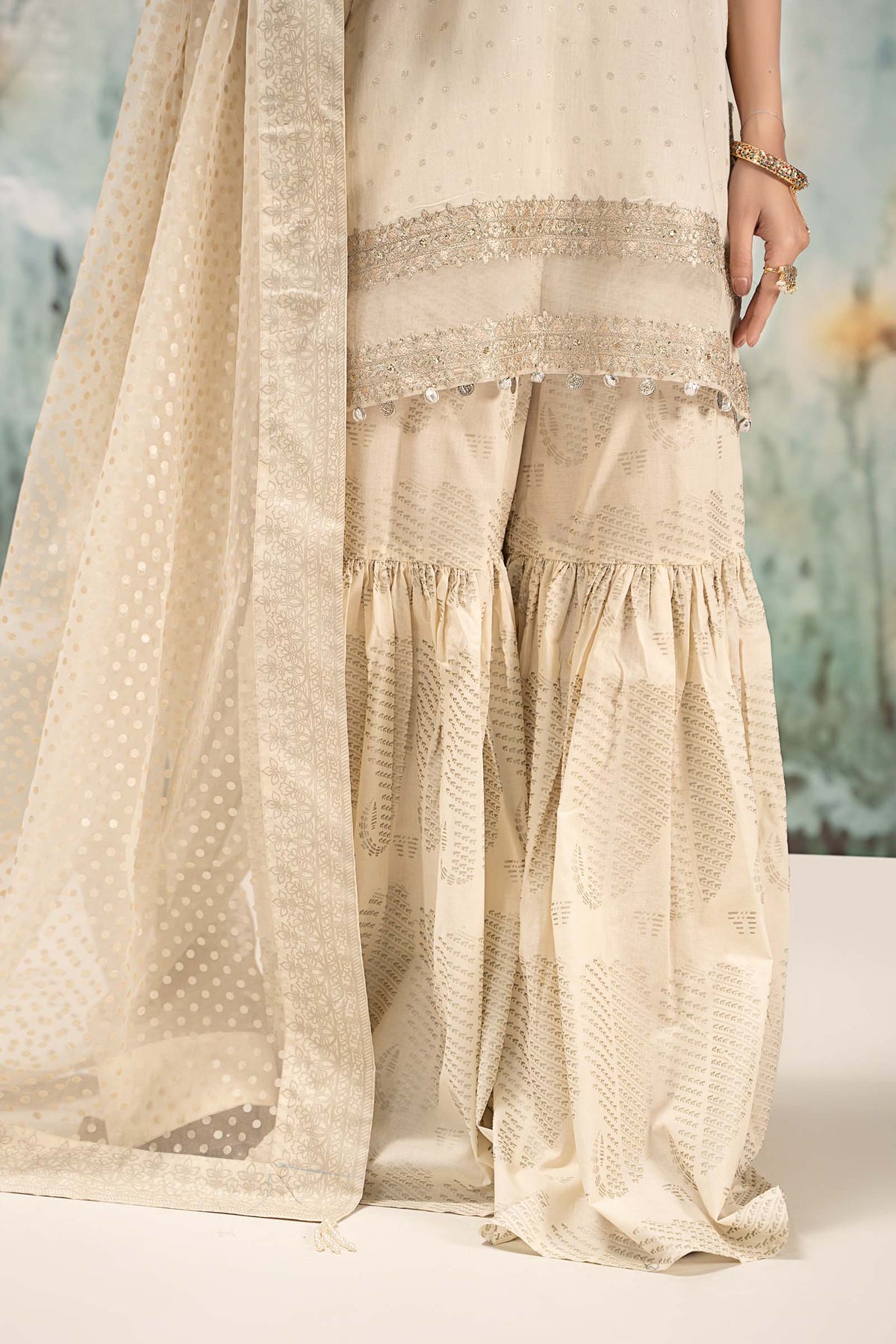 3 Piece Embroidered Cotton Lurex Suit