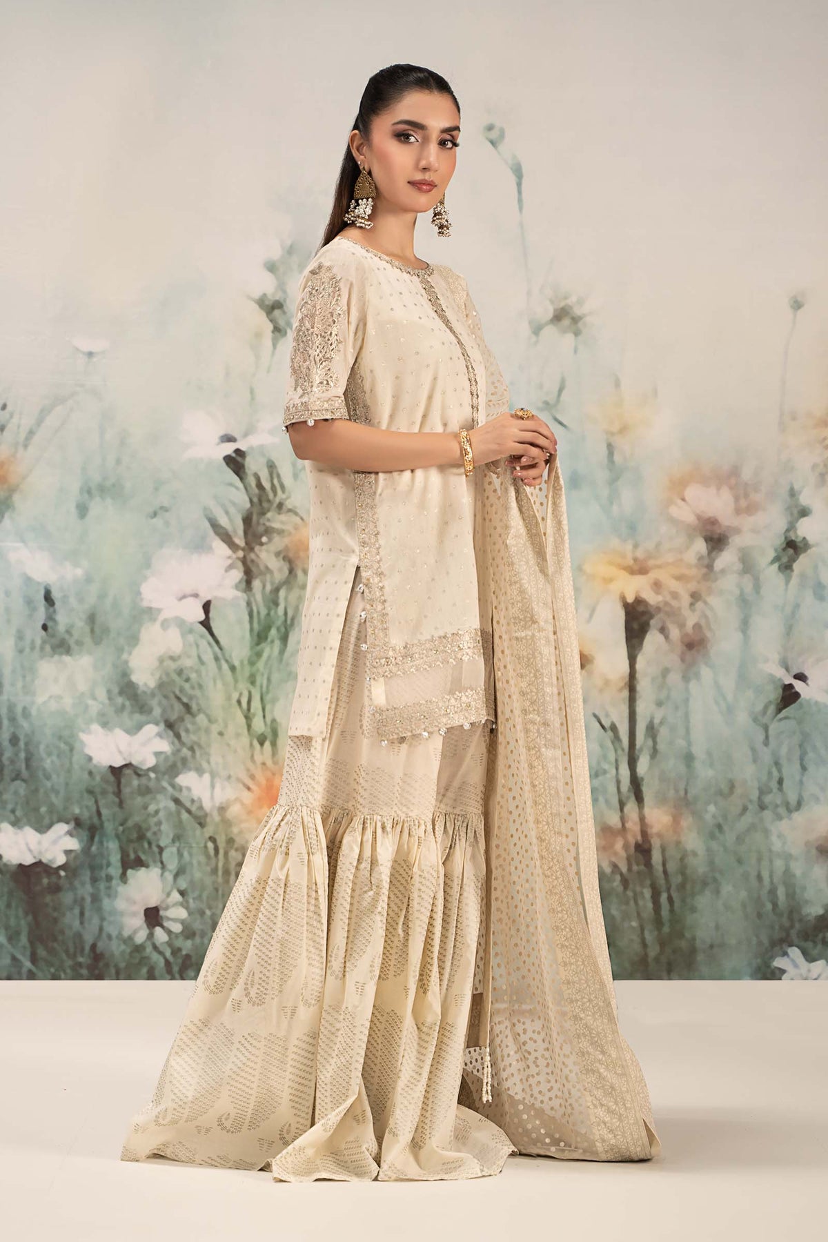 3 Piece Embroidered Cotton Lurex Suit