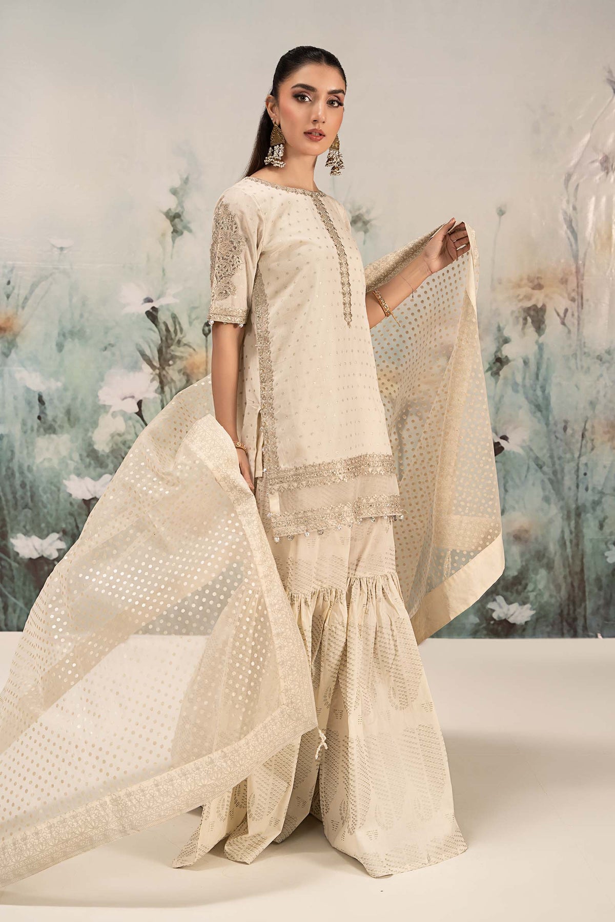 3 Piece Embroidered Cotton Lurex Suit