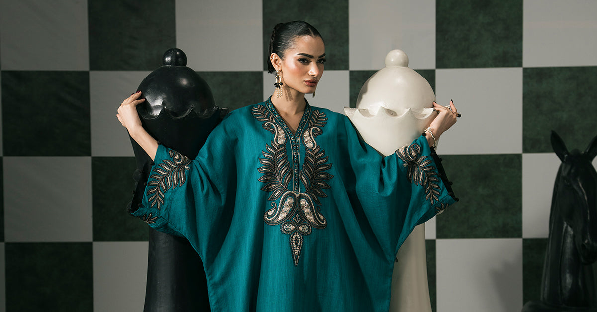 2 Piece Embroidered Striped Cotton Suit
