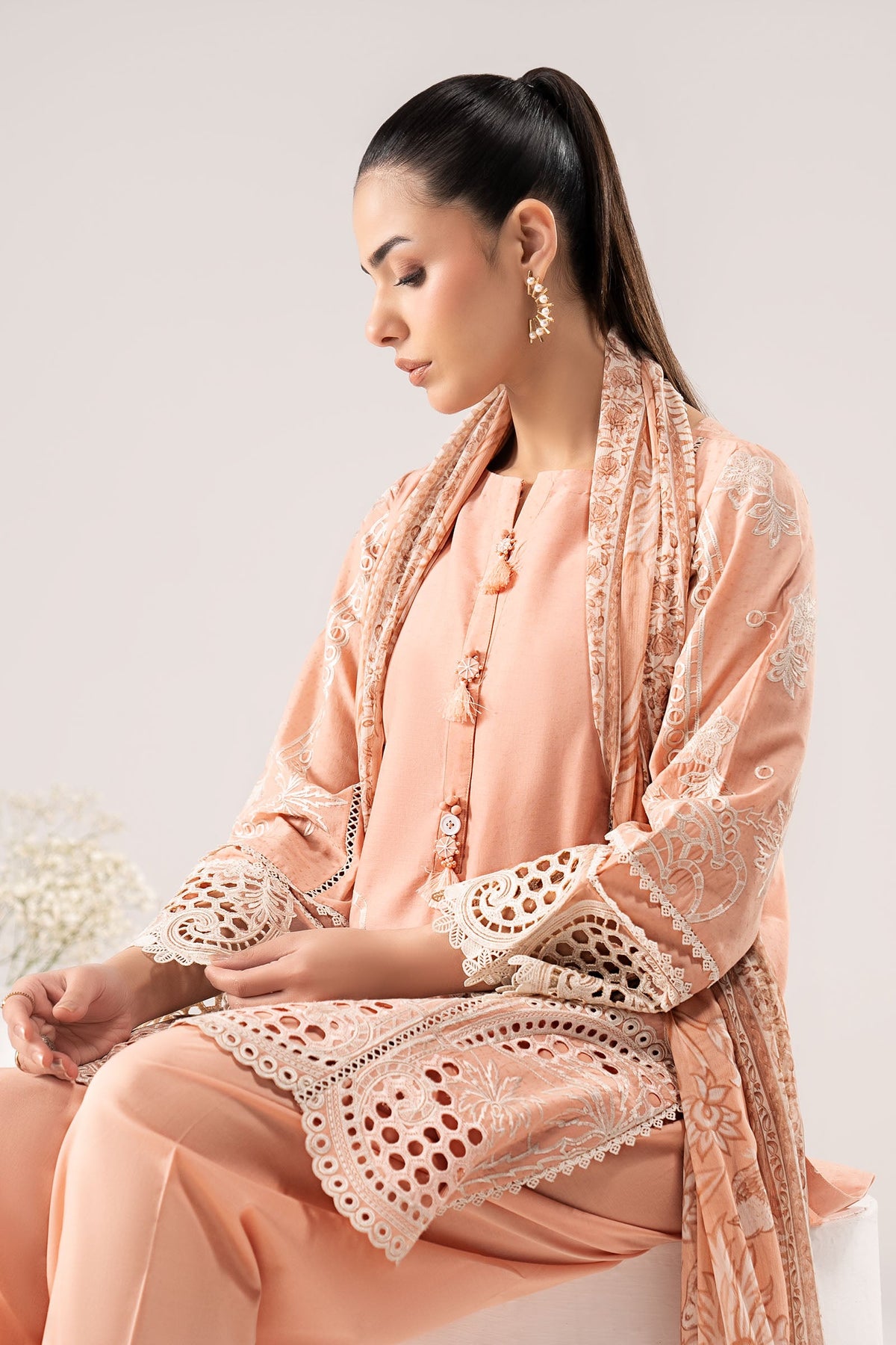 3 Piece Embroidered Dobby Lawn Suit