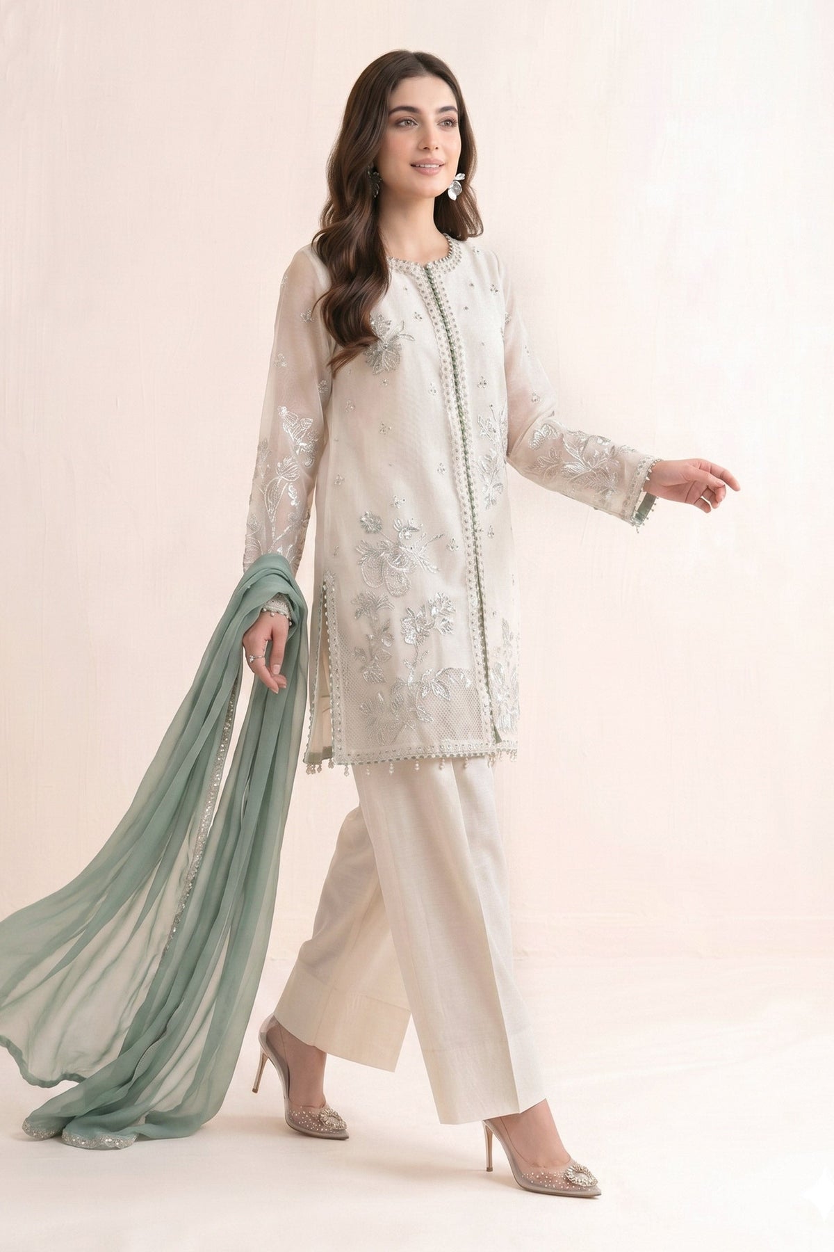 3 Piece Embroidered Cotton Net Suit