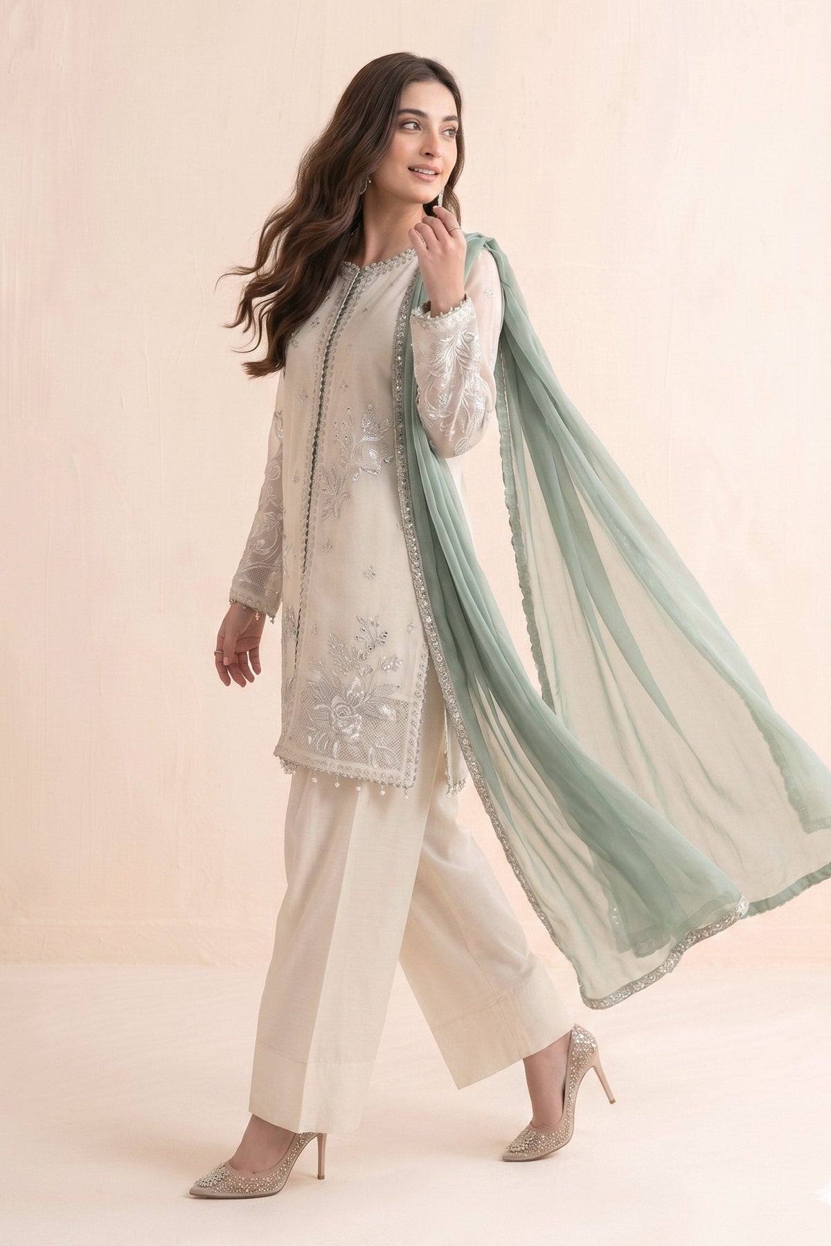 3 Piece Embroidered Cotton Net Suit