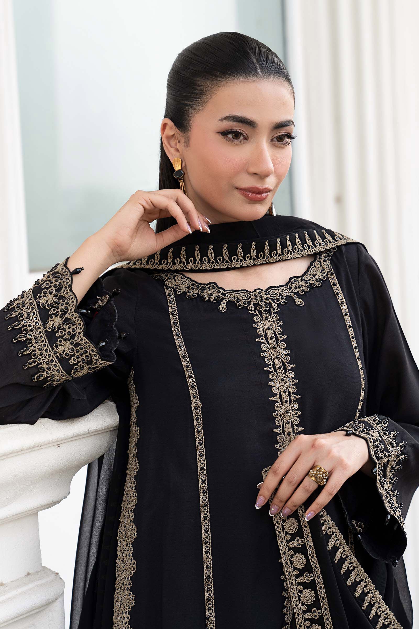 3 Piece Embroidered Raw Silk Suit