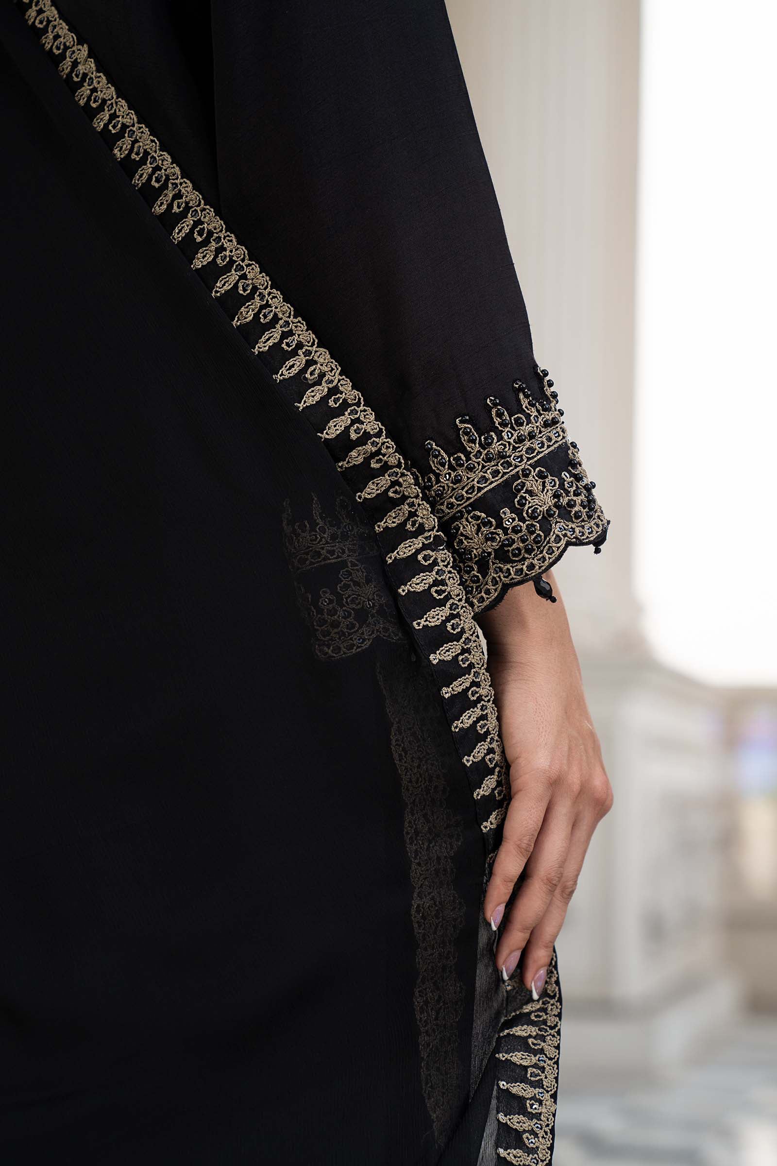 3 Piece Embroidered Raw Silk Suit