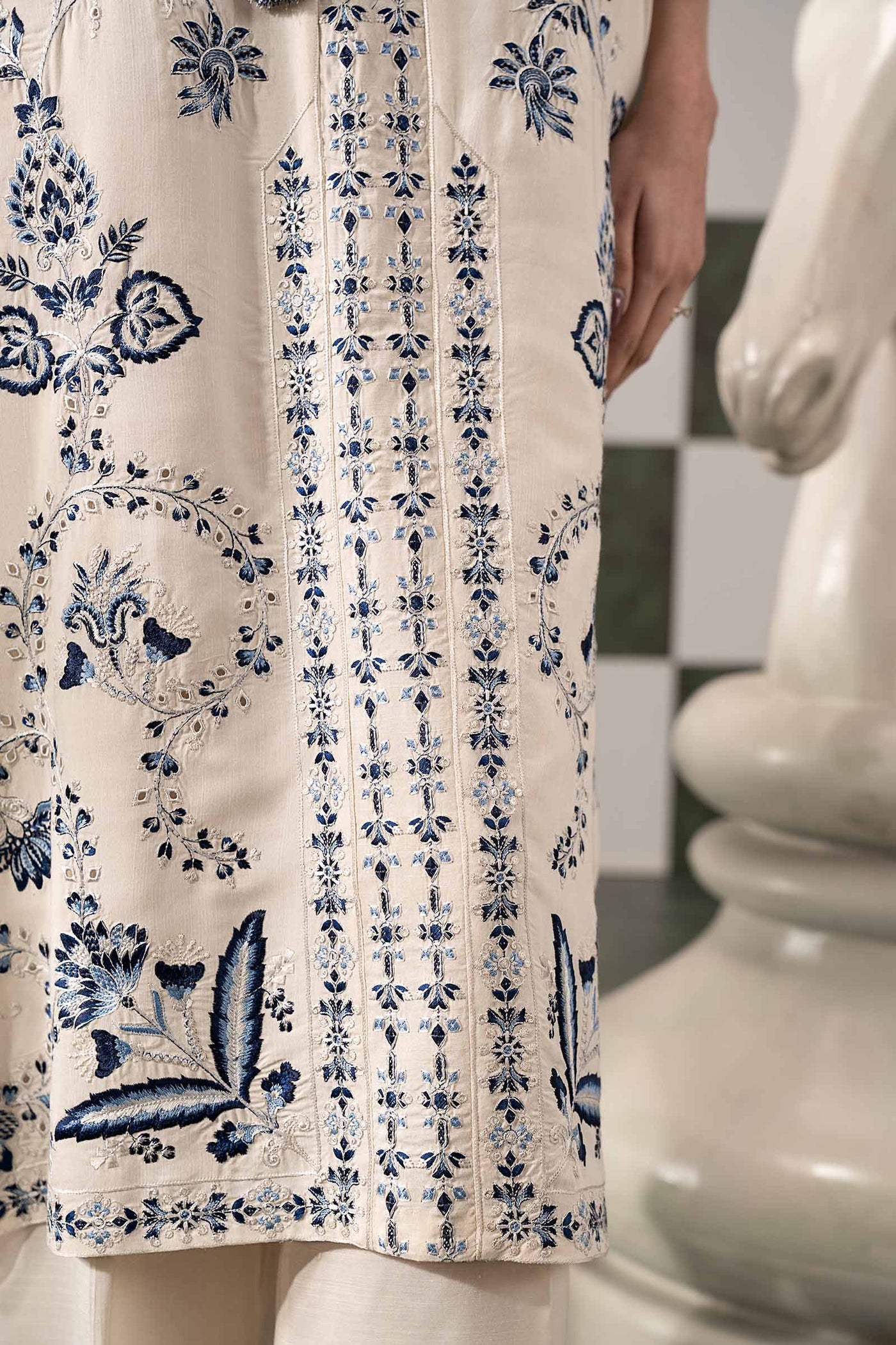 2 Piece Embroidered Raw Silk Suit