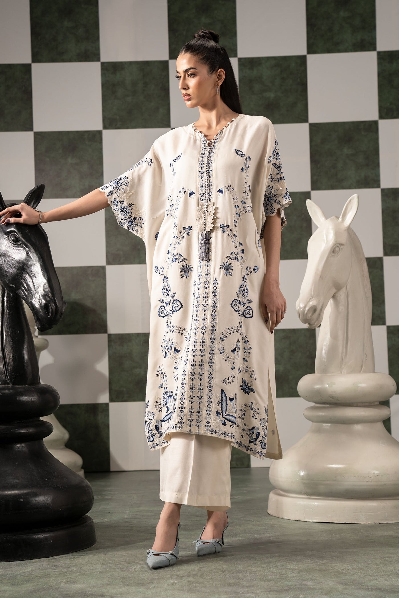2 Piece Embroidered Raw Silk Suit