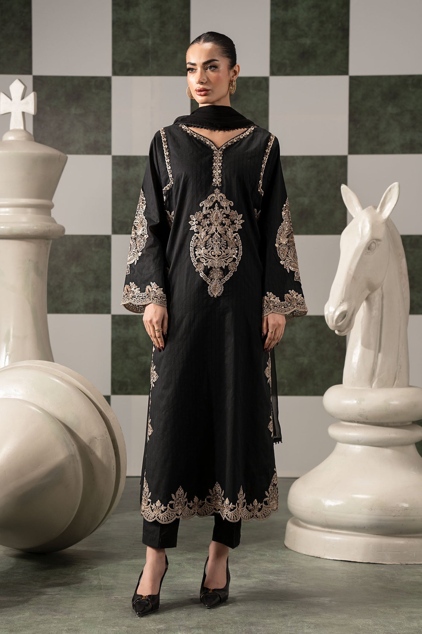 3 Piece Embroidered Dobby Lawn Suit
