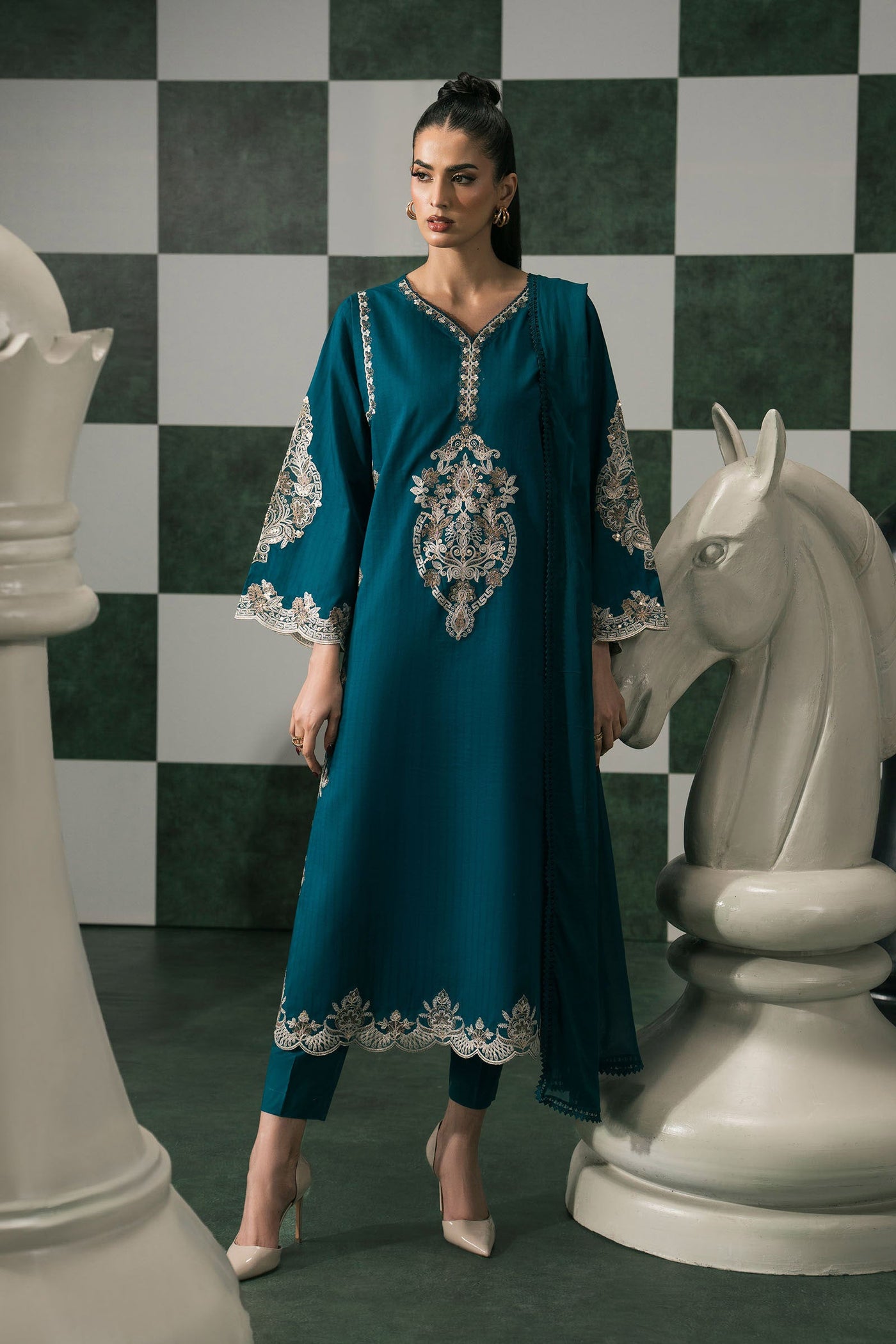 3 Piece Embroidered Dobby Lawn Suit