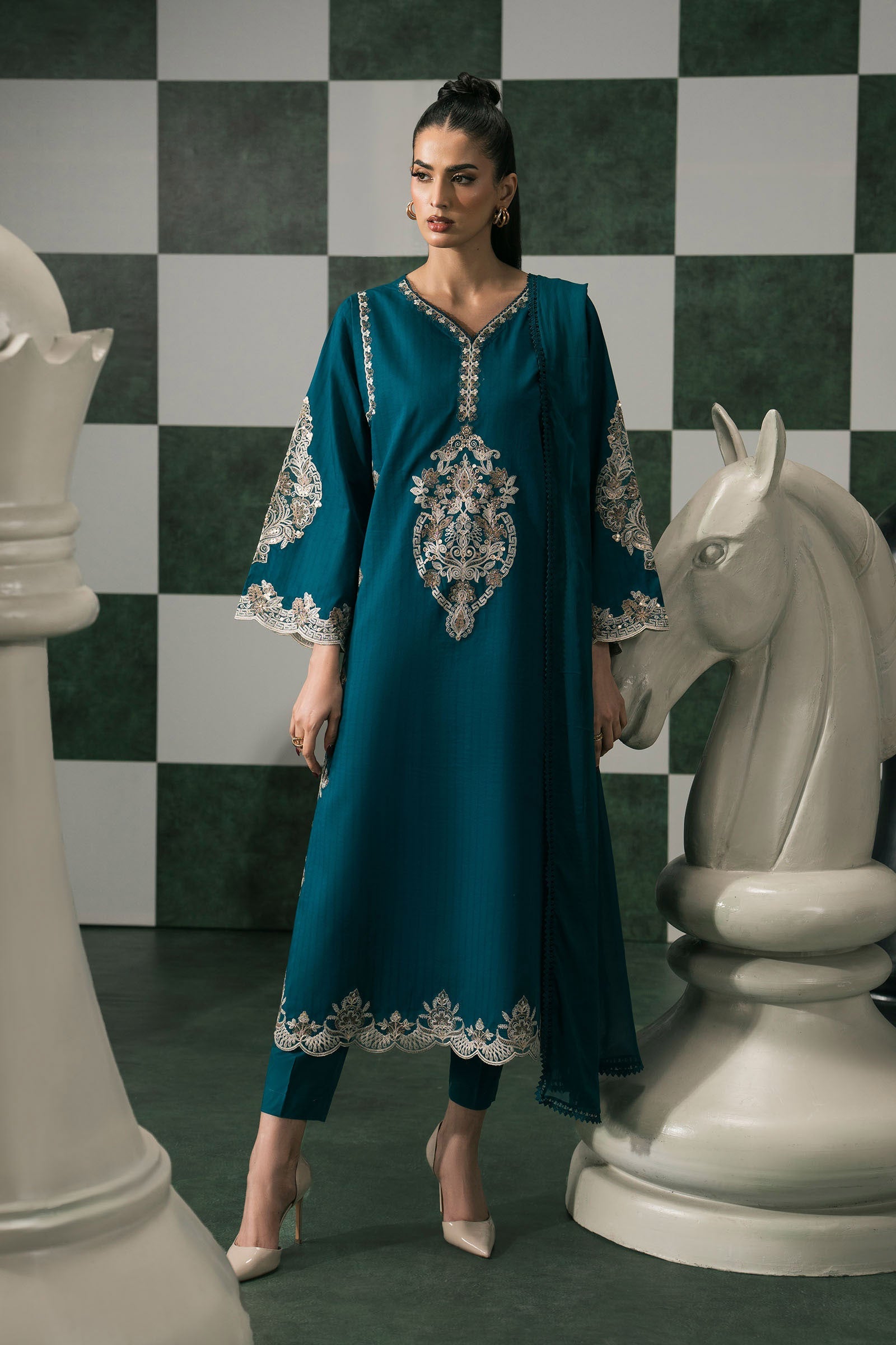 3 Piece Embroidered Dobby Lawn Suit