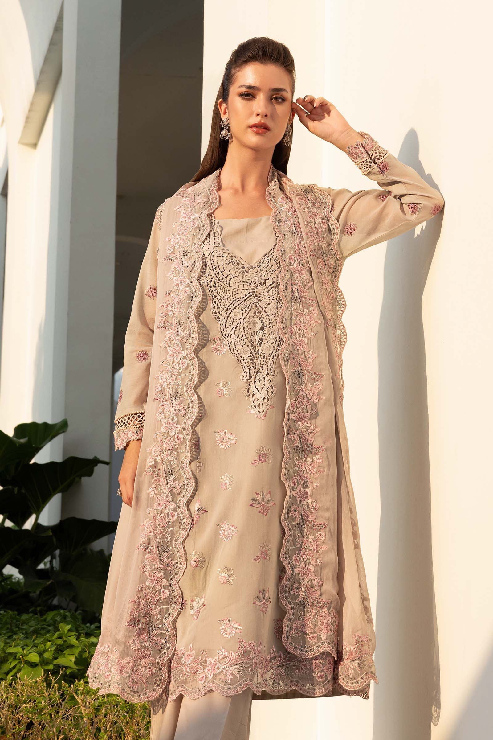 3 Piece Embroidered Paper Cotton Suit