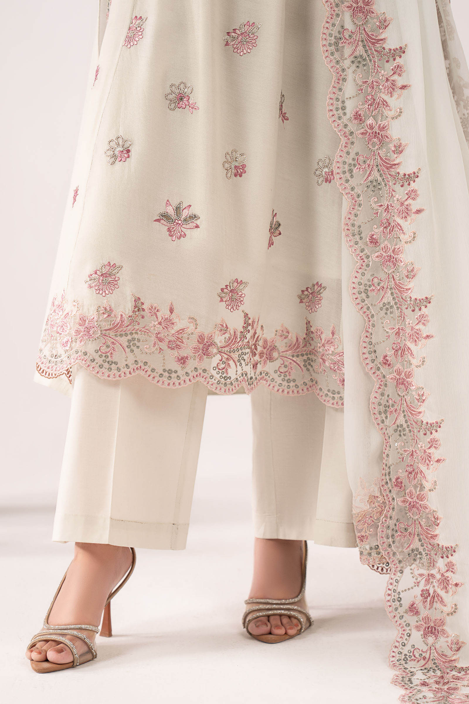 3 Piece Embroidered Paper Cotton Suit