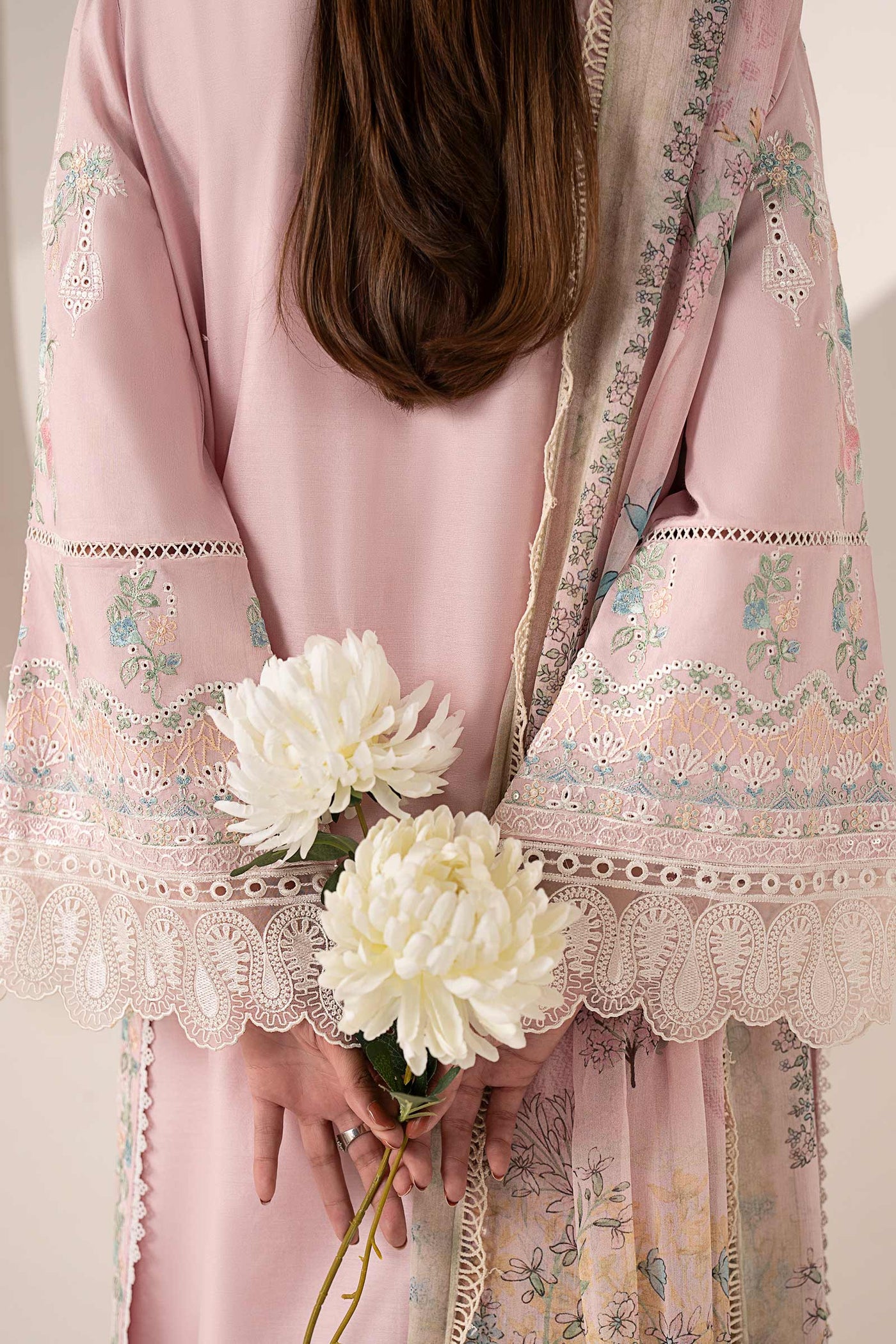 3 Piece Embroidered Paper Silk Suit