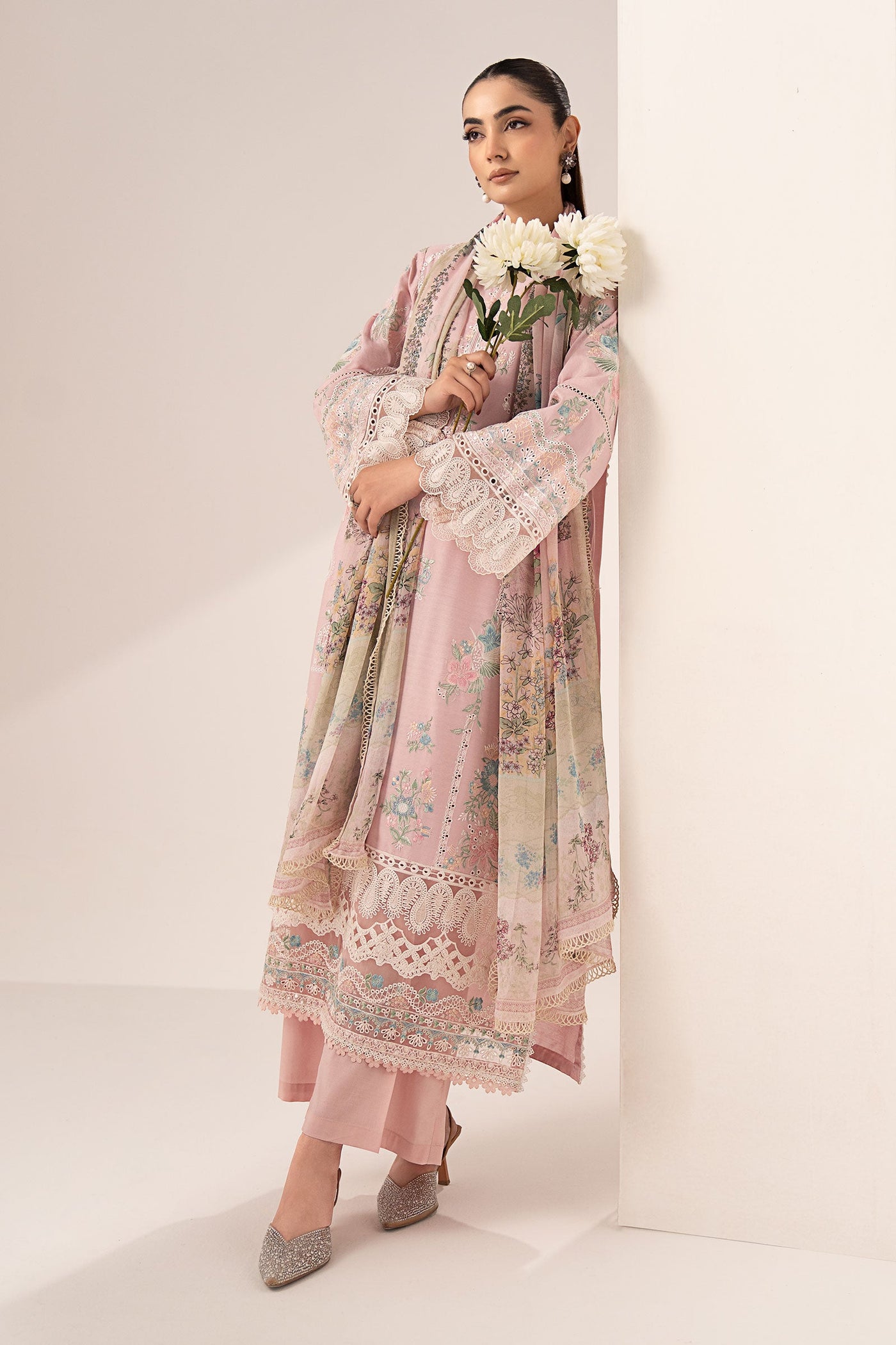 3 Piece Embroidered Paper Silk Suit