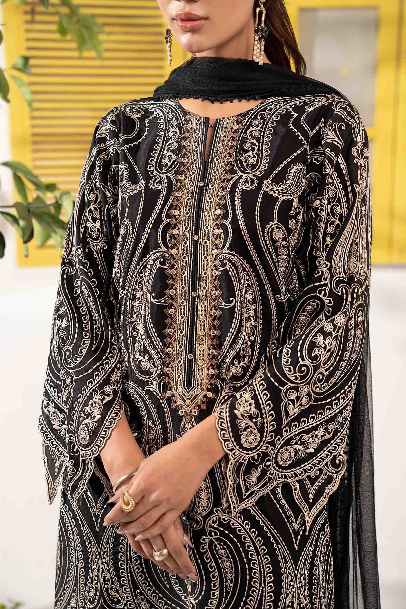 3 Piece Embroidered Raw Silk Suit